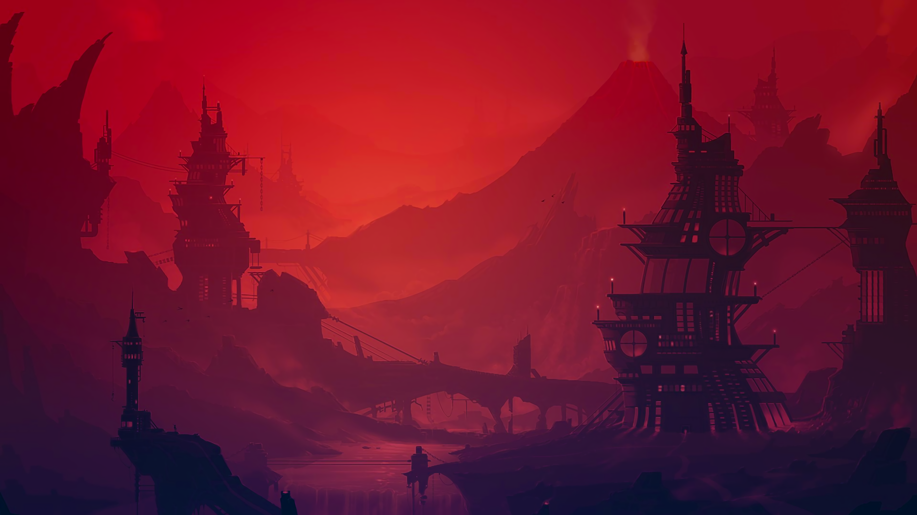 General 3840x2160 city looking into the distance artwork red fantasy art