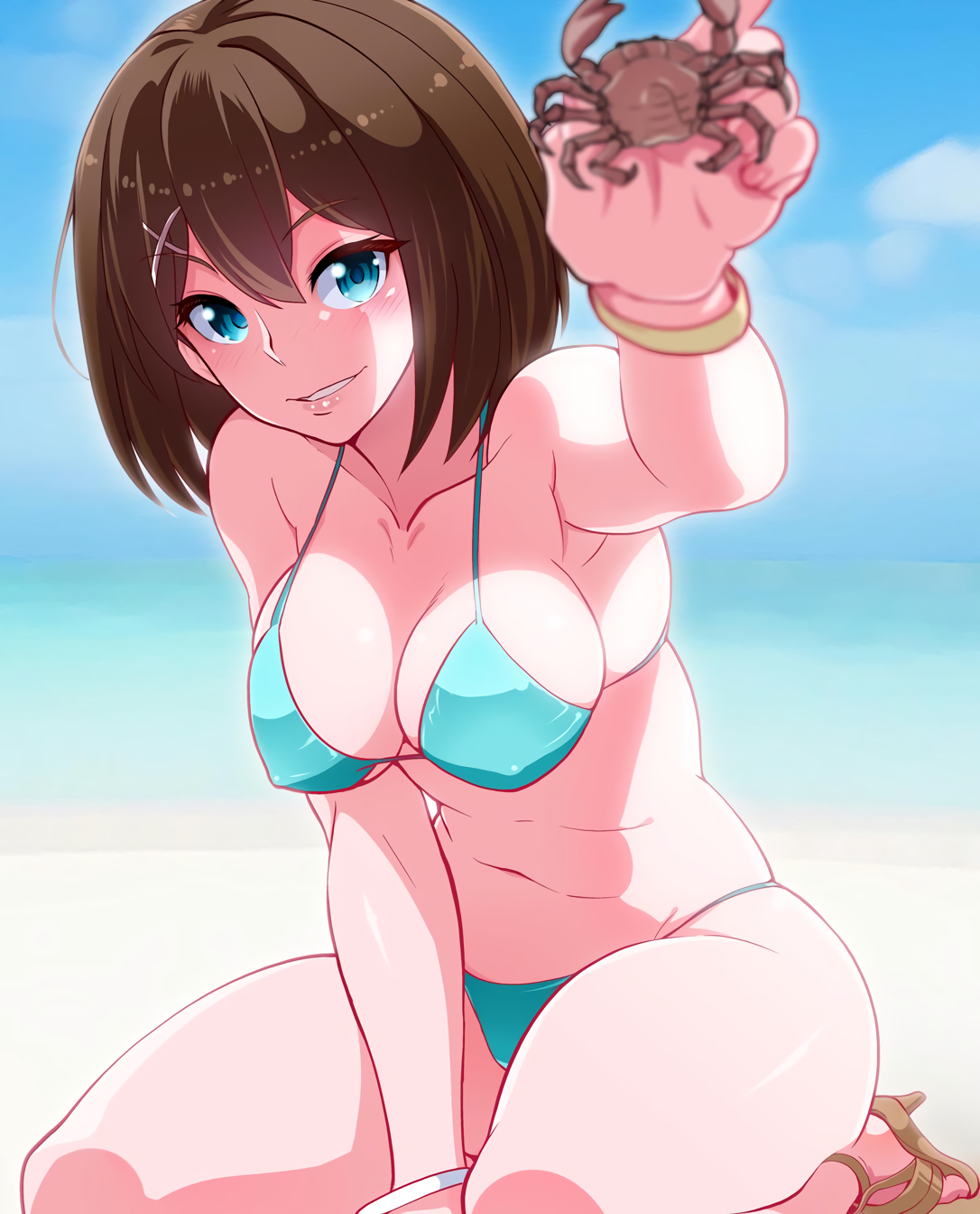 Anime 1086x1344 Maya (KanColle) Kantai Collection anime girls cleavage bikini blue eyes crabs big boobs