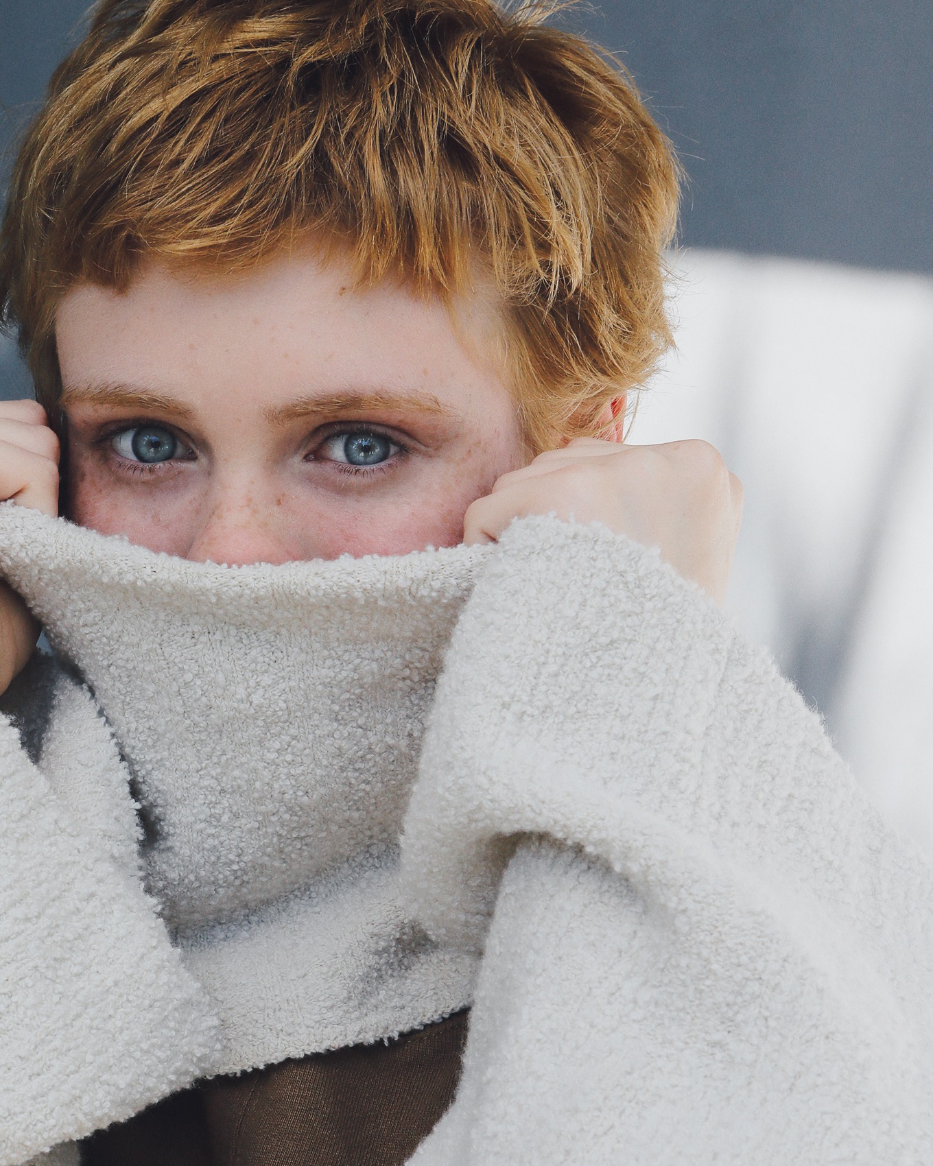 People 1360x1700 Sophia Lillis actress covering face sweater women