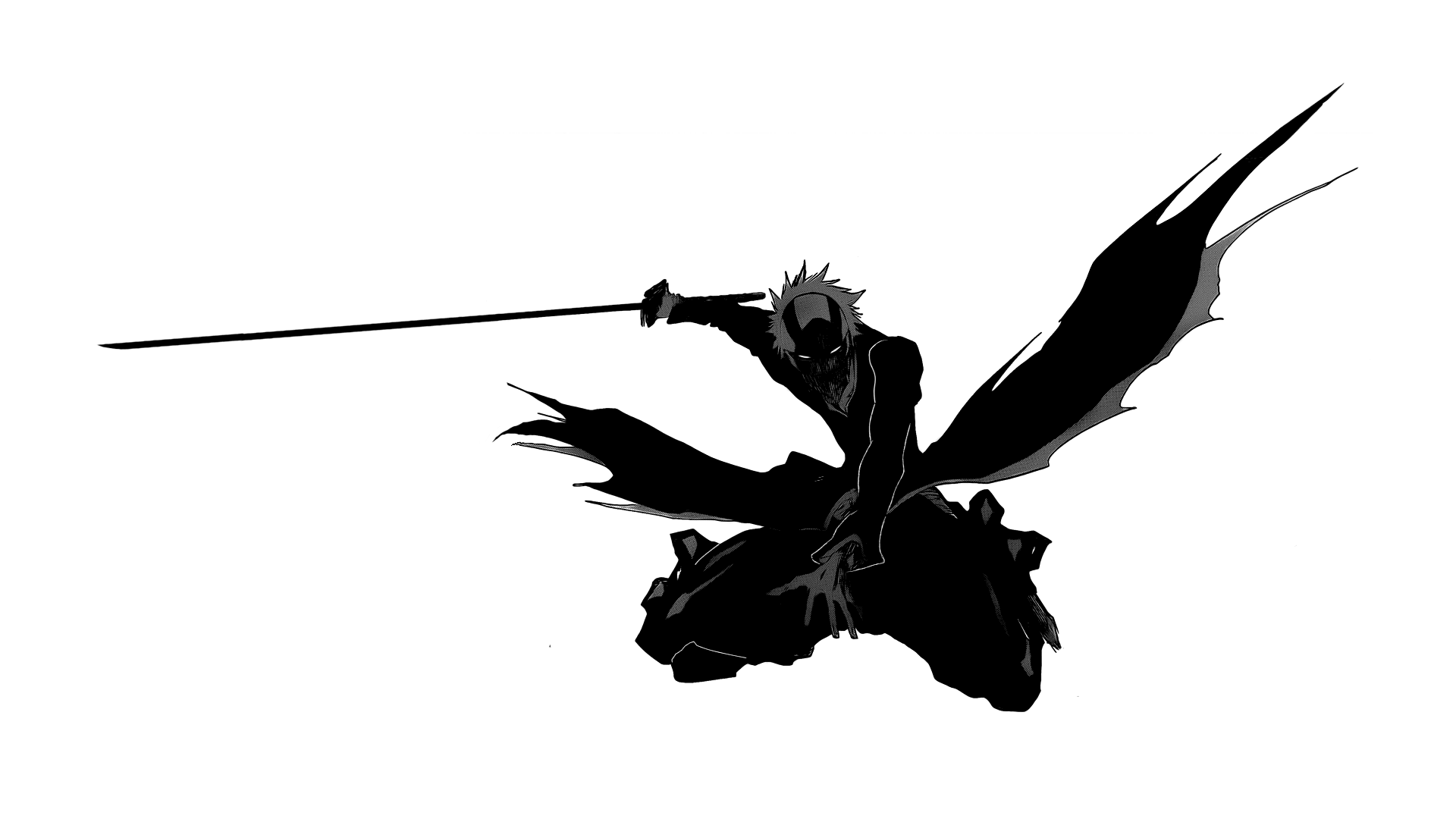 Anime 1920x1080 Bleach anime monochrome warrior simple background white background bankai Kurosaki Ichigo