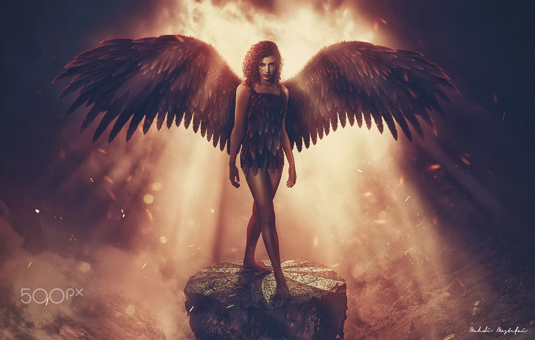 People 2048x1301 digital art women 500px Mehdi Mostefaï fantasy girl dark angel legs barefoot wings