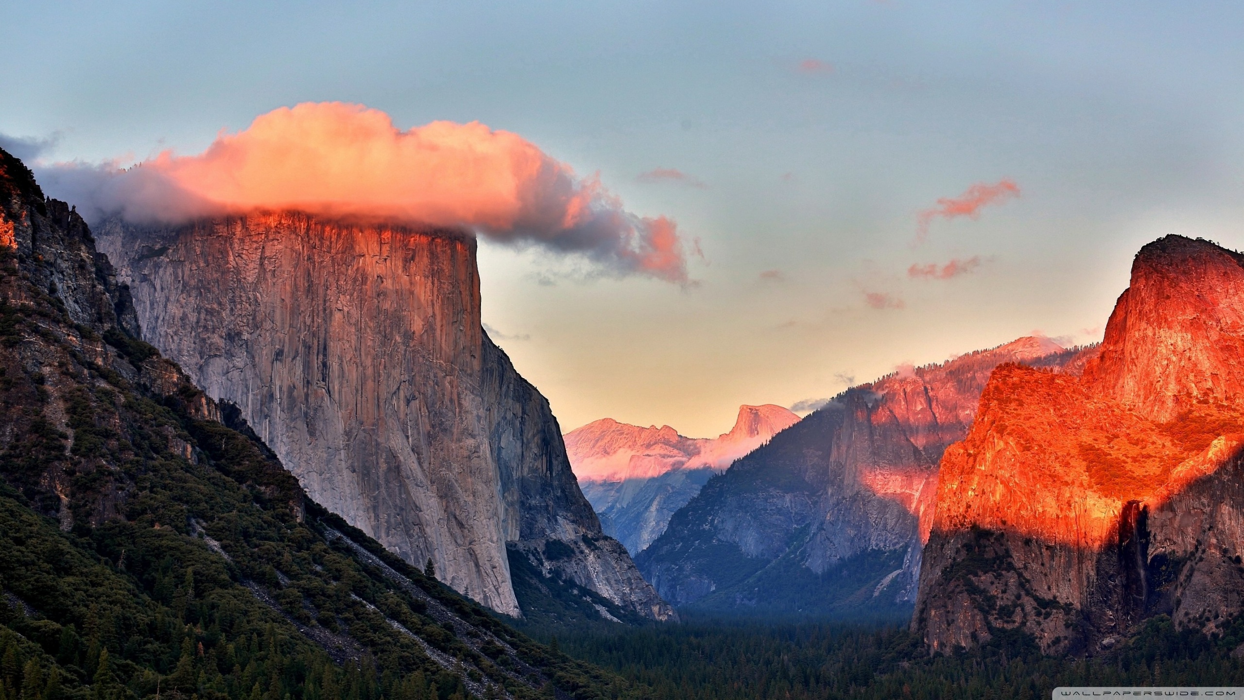General 2560x1440 landscape mountains valley watermarked Yosemite National Park El Capitan rocks USA