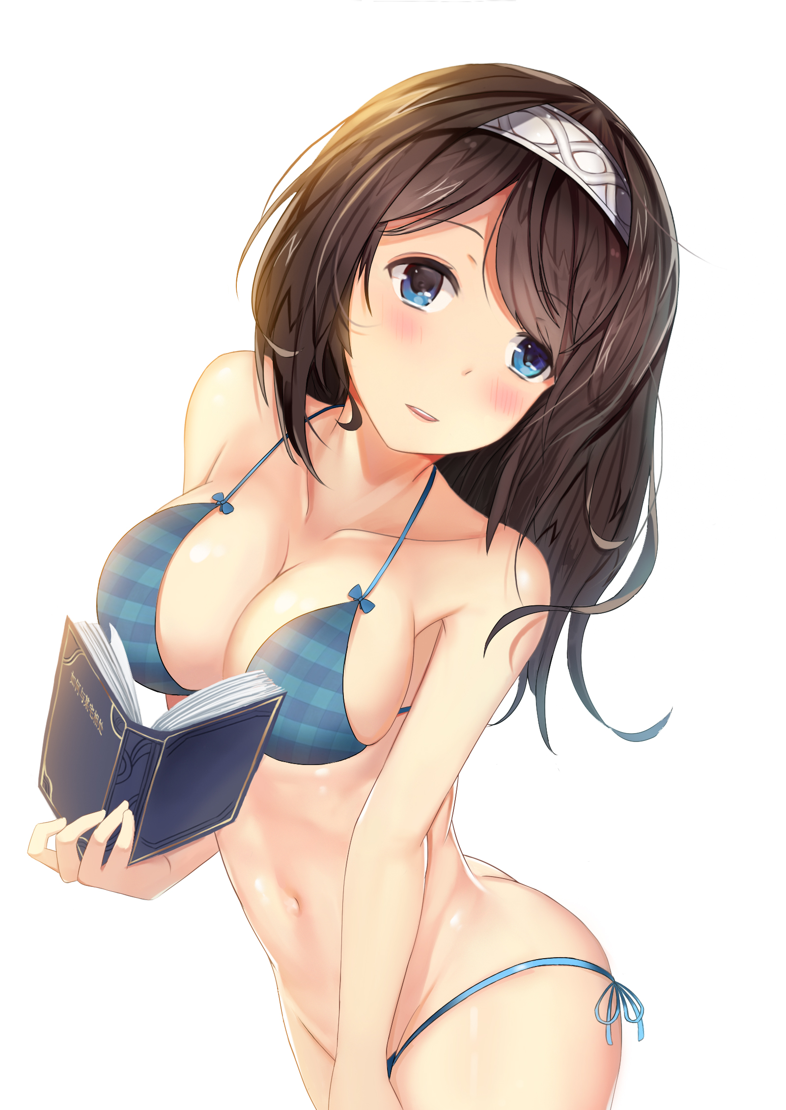 Anime 1600x2259 Sagisawa Fumika THE iDOLM@STER THE iDOLM@STER: Cinderella Girls anime girls bikini cleavage white background blue eyes