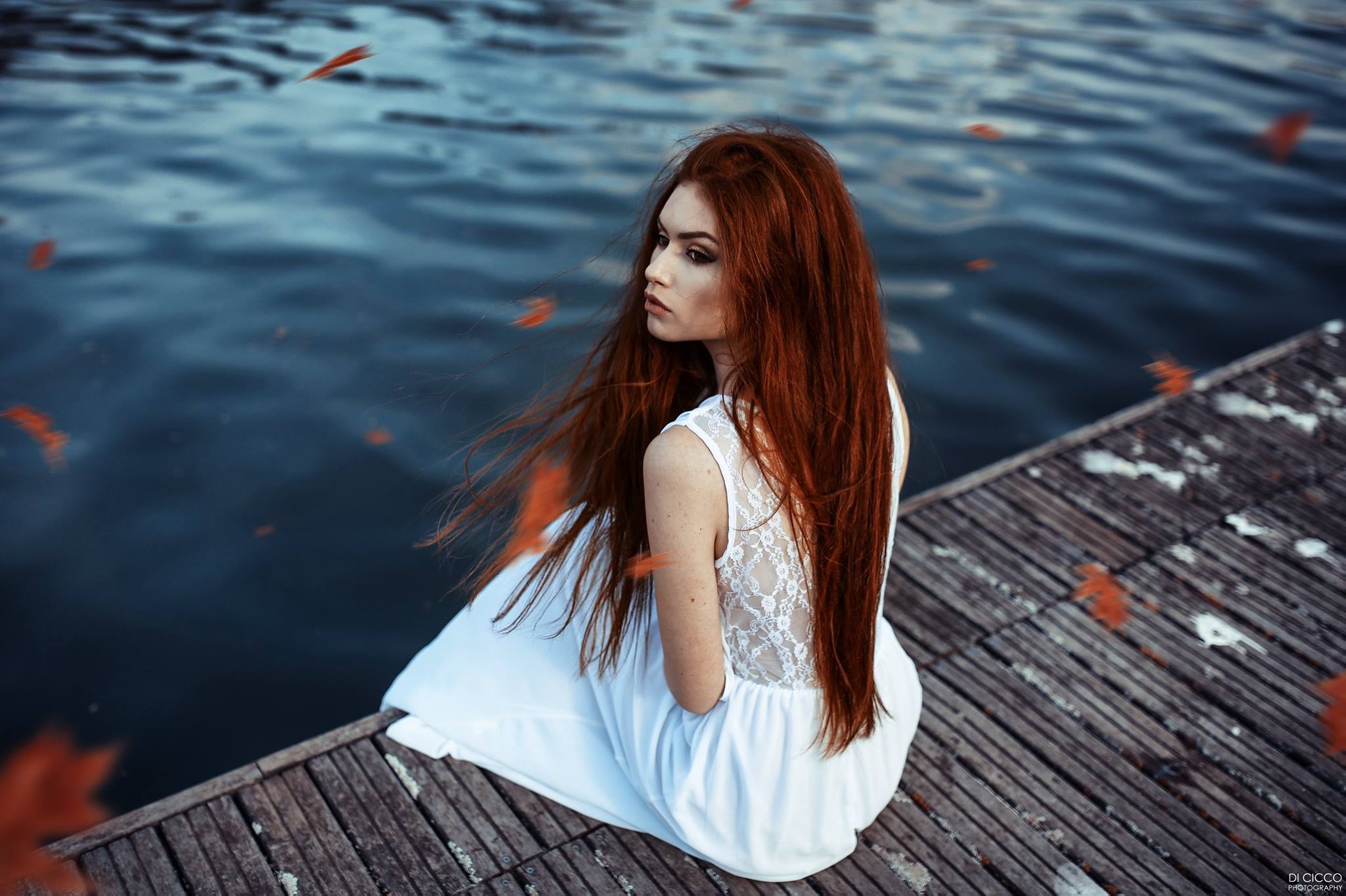 People 2048x1365 women model Alessandro Di Cicco water redhead long hair leaves women outdoors Valentina Galassi
