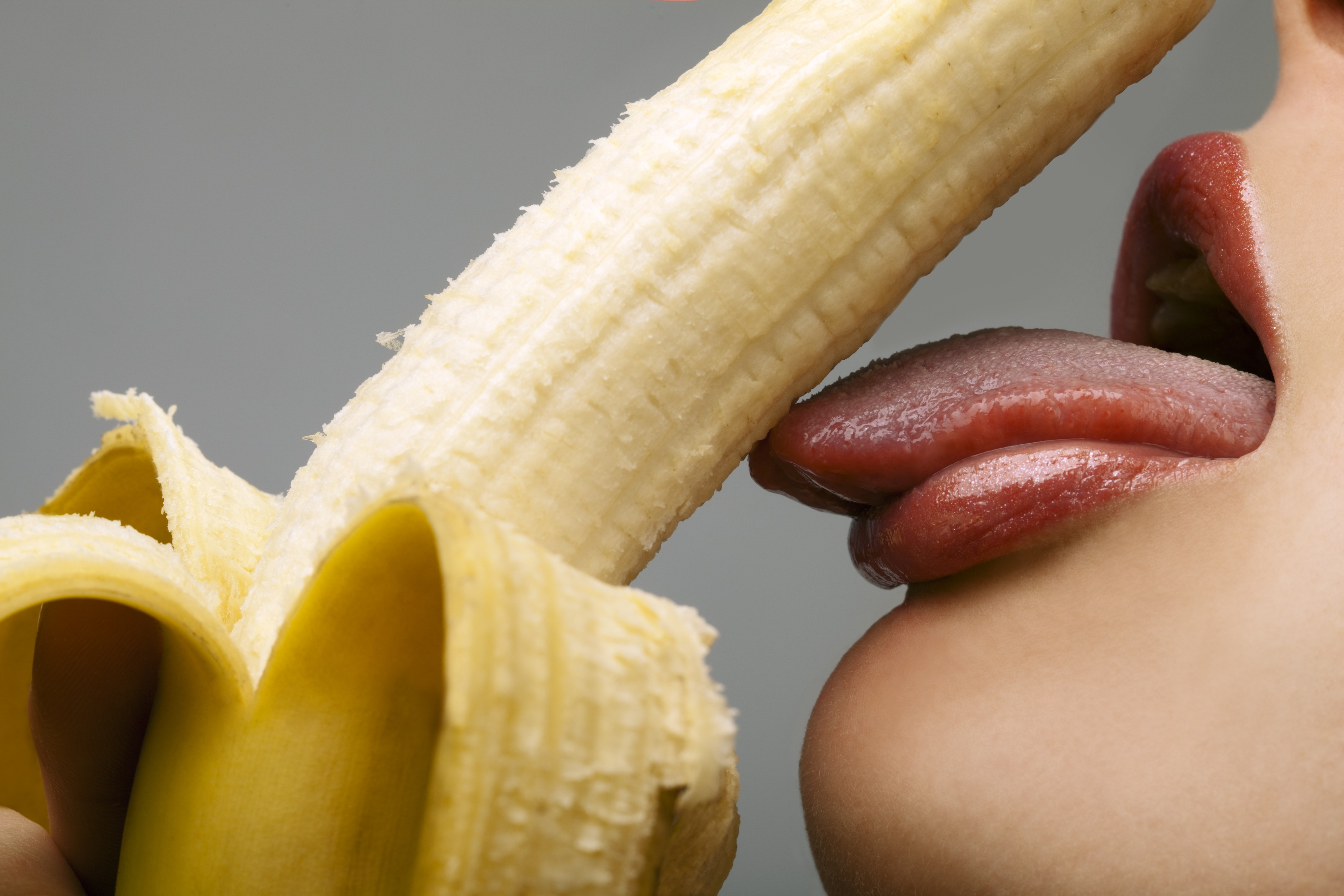 People 3763x2508 phallic symbol licking tongues lips fruit bananas women juicy lips yellow closeup