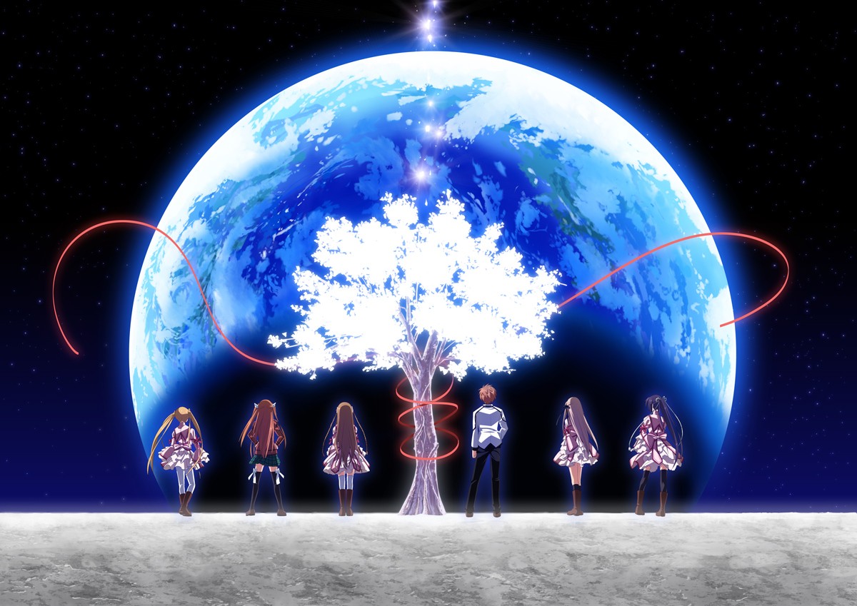 Anime 1200x849 Rewrite Senri Akane Sizuru Nakatsu Kotori Kanbe Chihaya Ohtori Tennouji Kotarou Konohana Lucia Kagari (Rewrite) anime girls trees planet blue