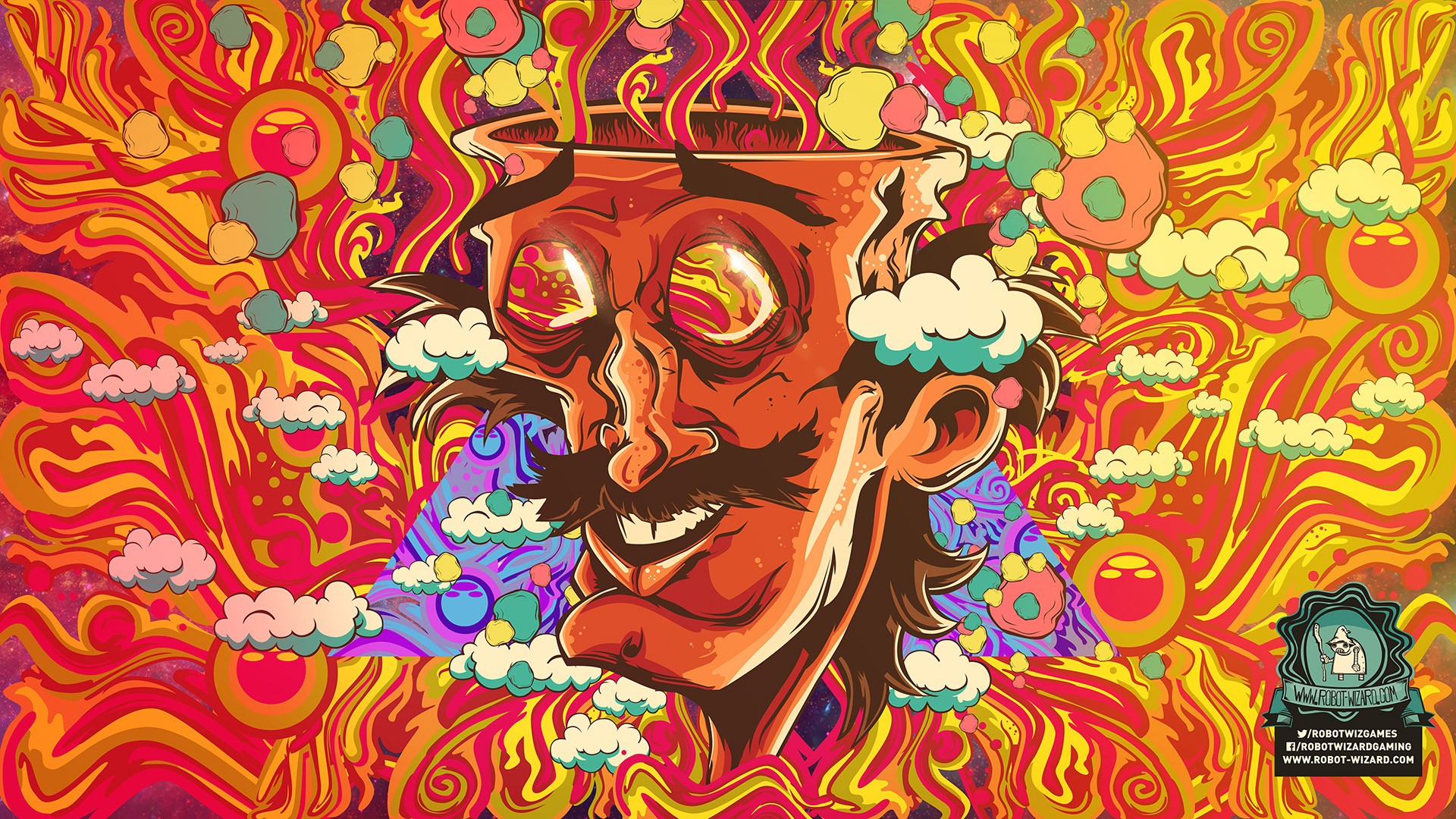 General 1920x1080 Jengo video games colorful LSD surreal artwork red face orange warm colors moustache humor