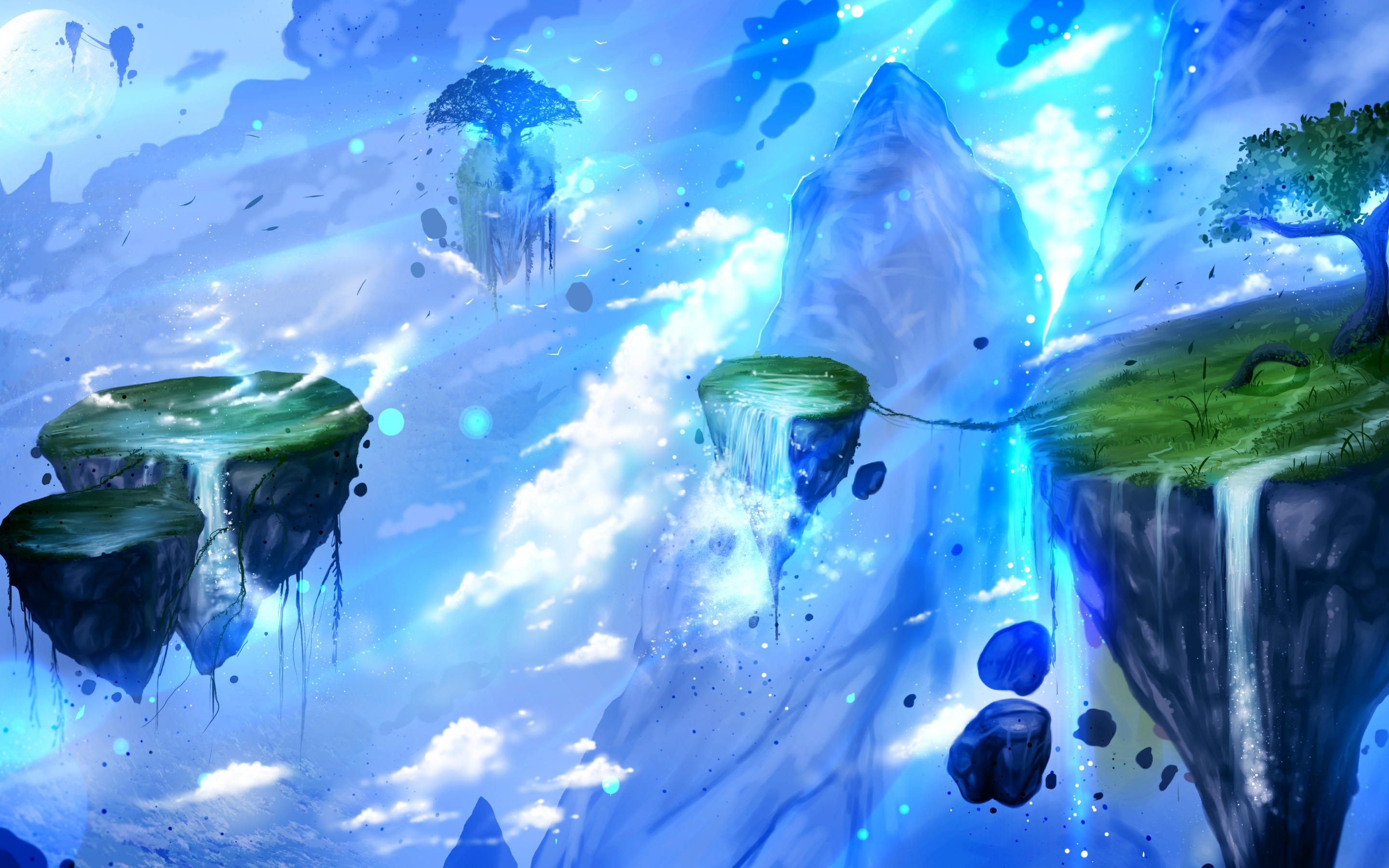 General 2880x1800 fantasy art artwork floating island cyan digital art
