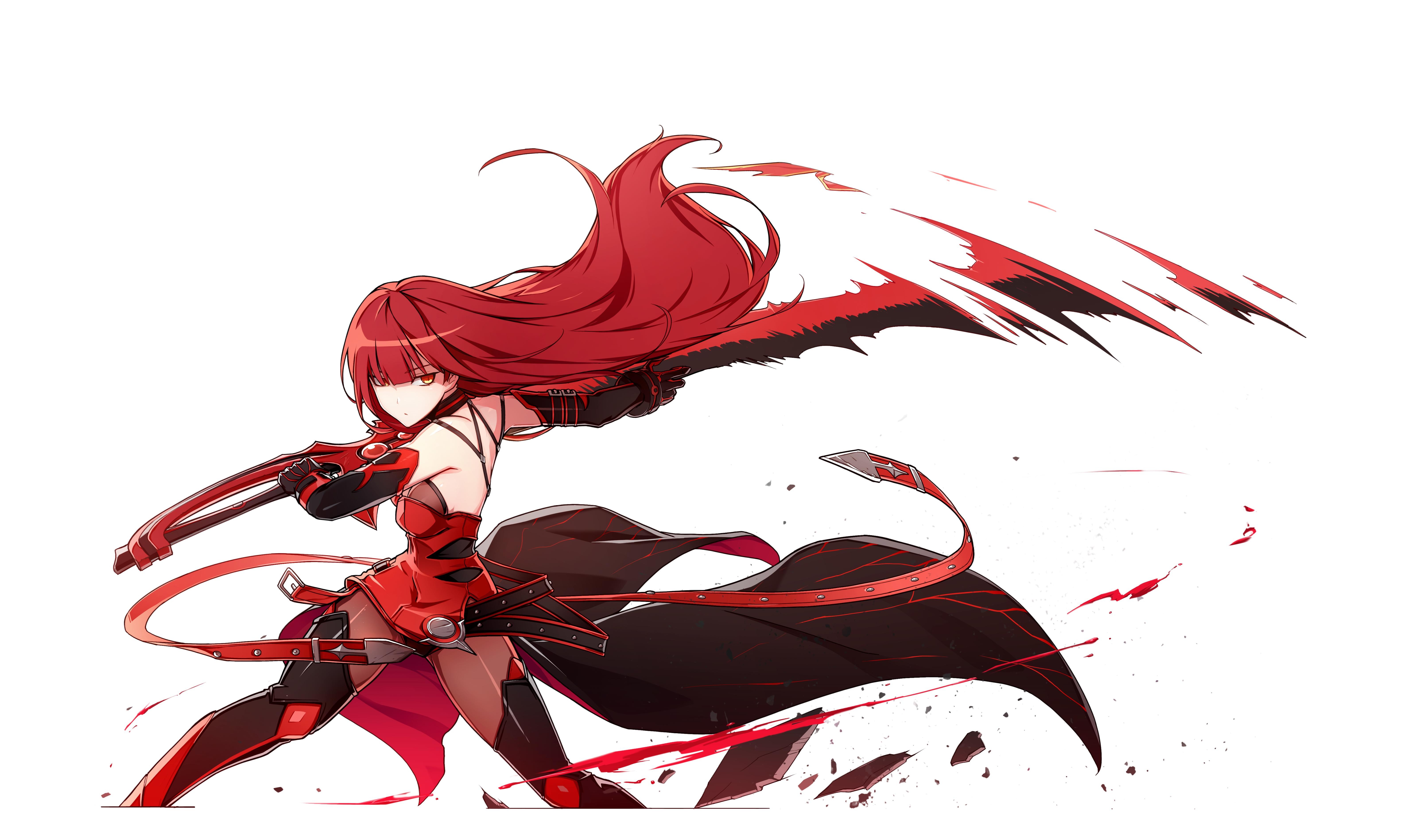 Anime 6340x3795 Crimson Avenger Elsword anime girls sword weapon Elesis (Elsword) Hwansang redhead red eyes red dress anime