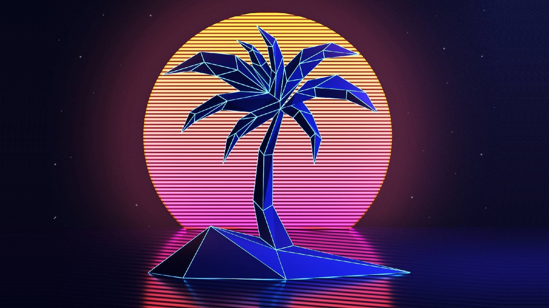 General 1920x1080 VHS palm trees 1980s New Retro Wave retro style vintage sunset neon