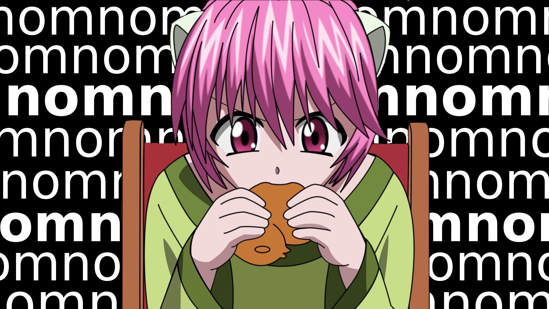 Anime 1920x1080 Elfen Lied anime girls Nyu anime girls eating face typography pink hair pink eyes food looking at viewer