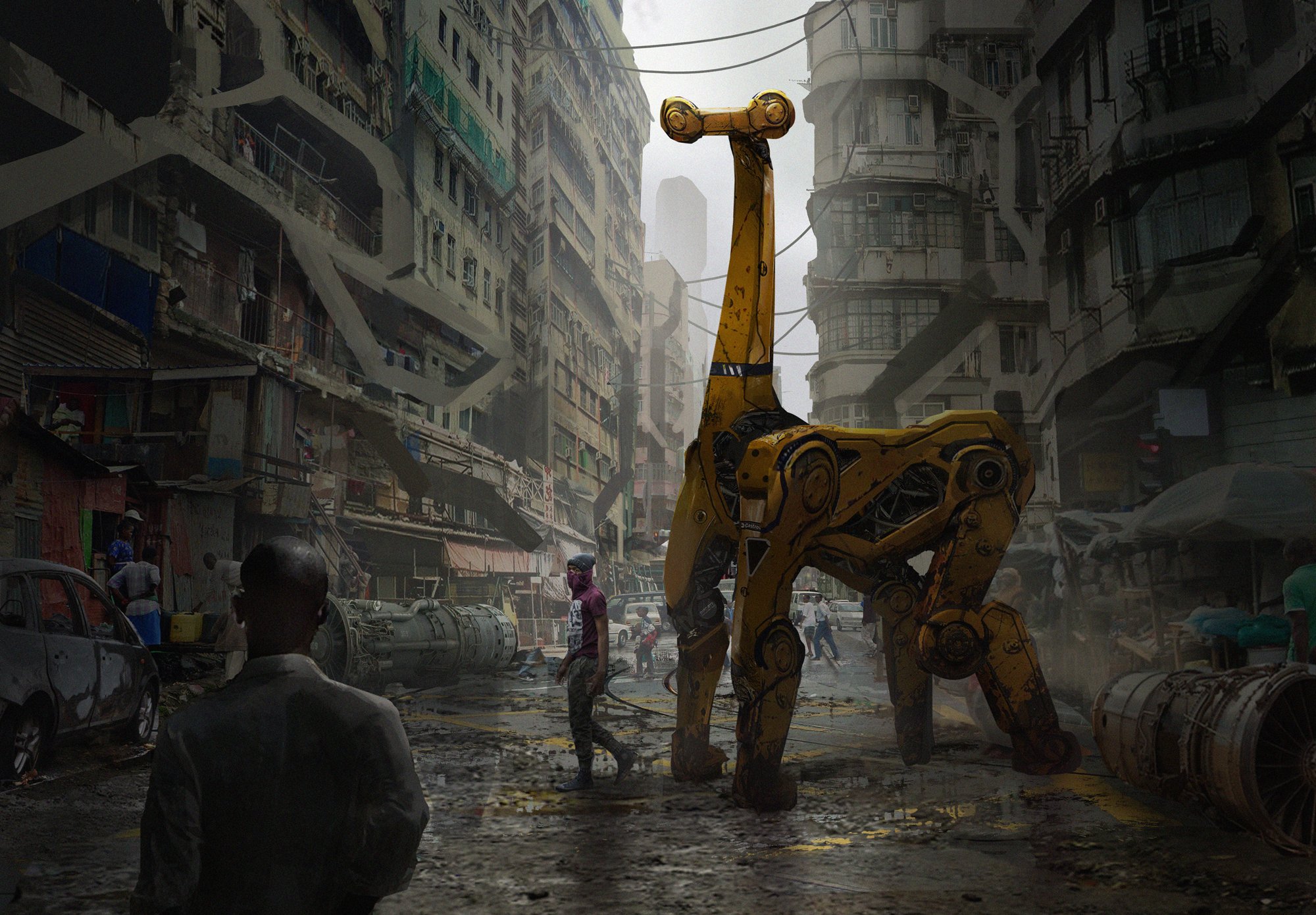 General 2000x1390 artwork cyberpunk giraffes concept art robotic robotics