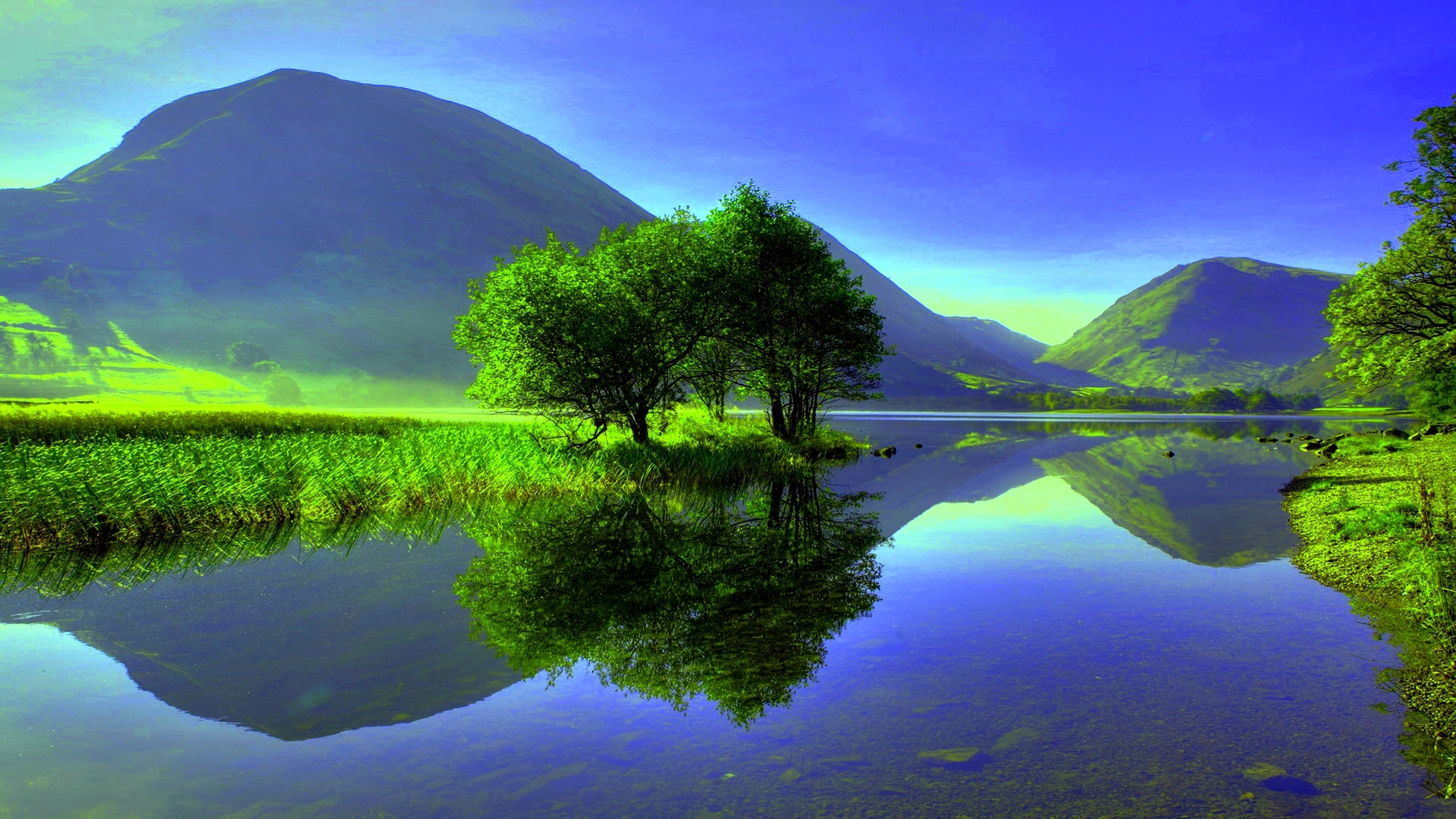 General 1920x1080 landscape mountains lake clear sky sky blue nature reflection trees