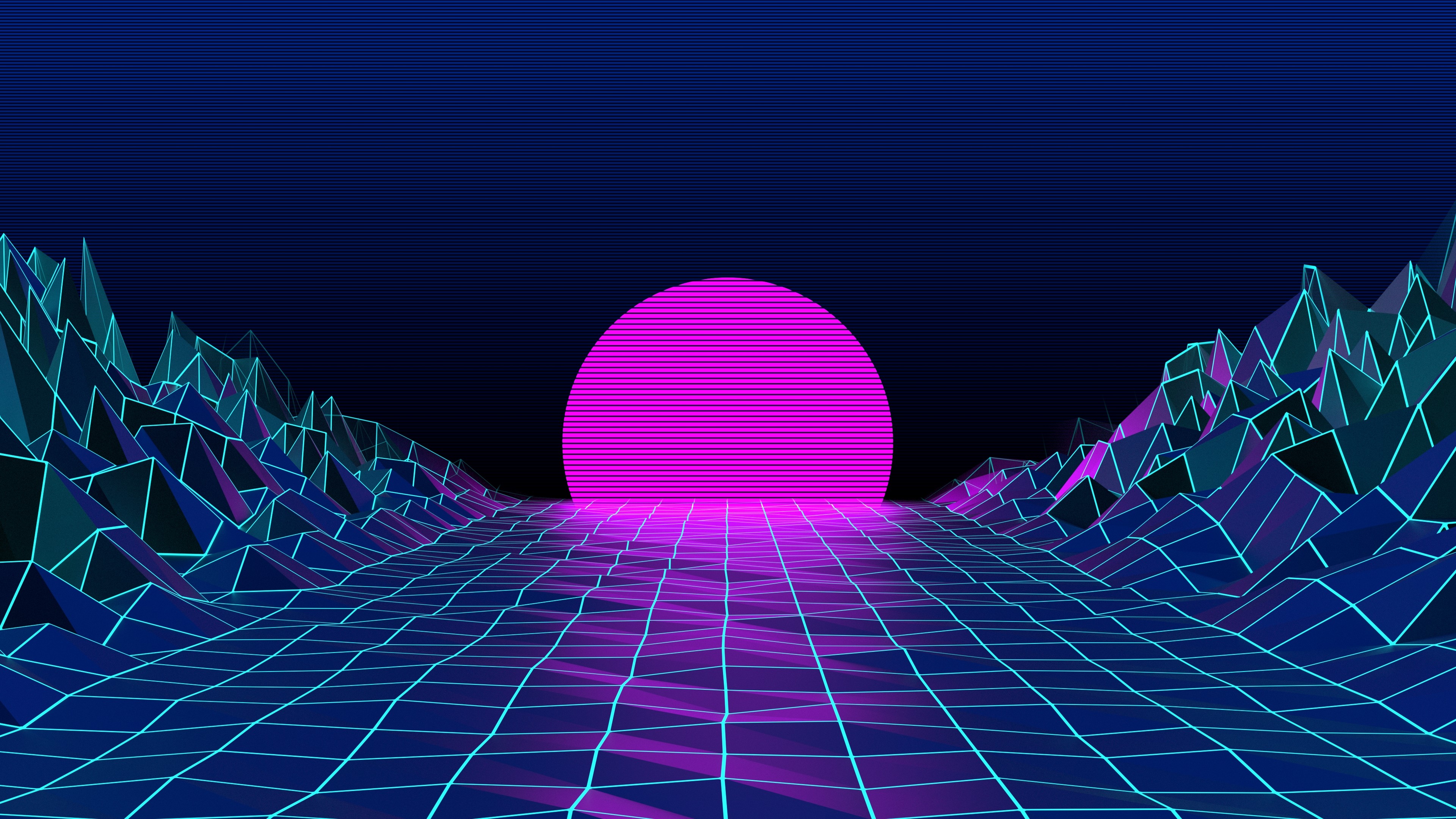 General 3840x2160 retro style 1980s abstract synthwave grid digital art vector CGI Sun Digital Grid