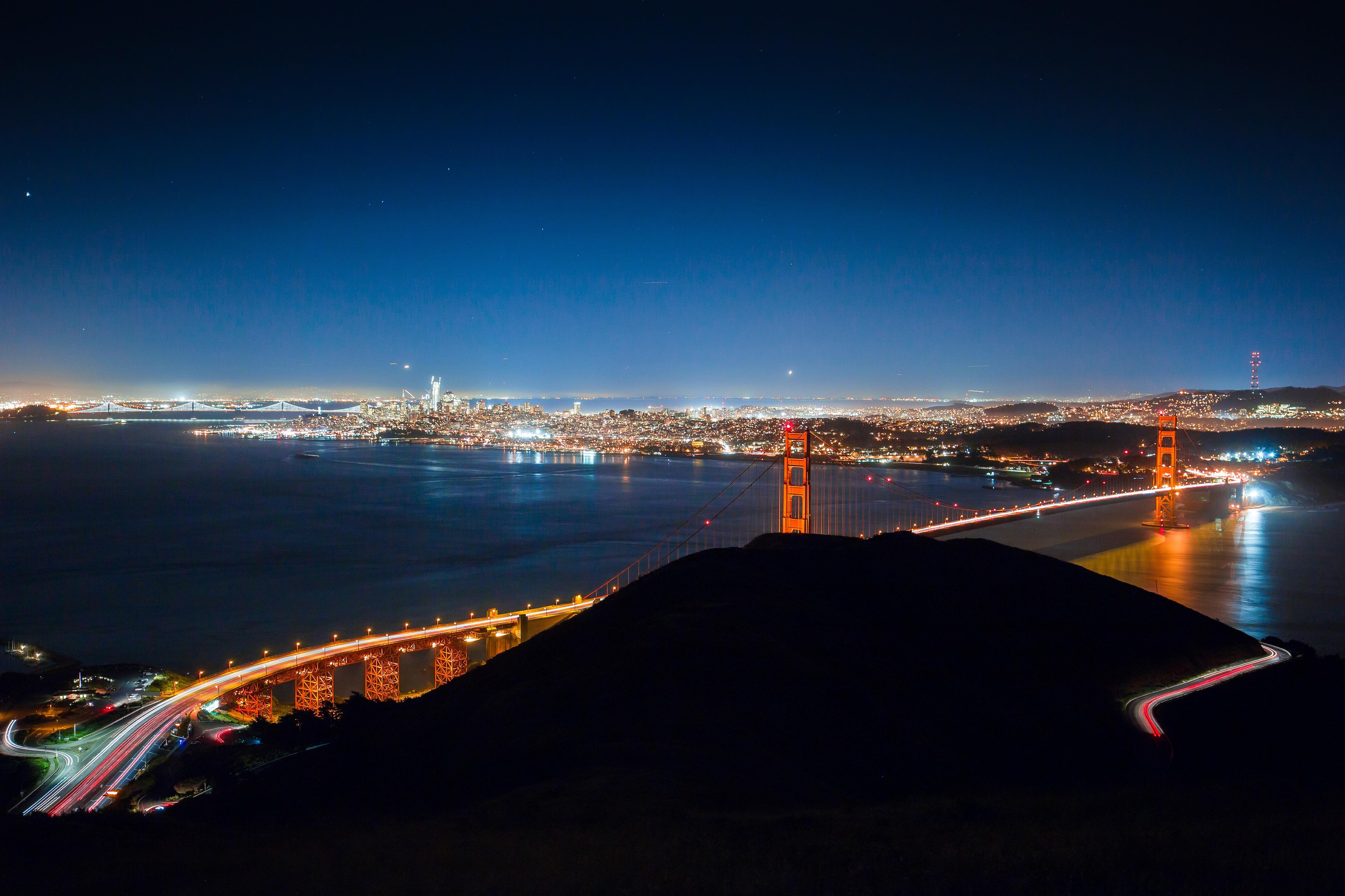 General 5000x3333 bridge lights night sky road San Francisco Golden Gate Bridge cityscape city lights USA suspension bridge