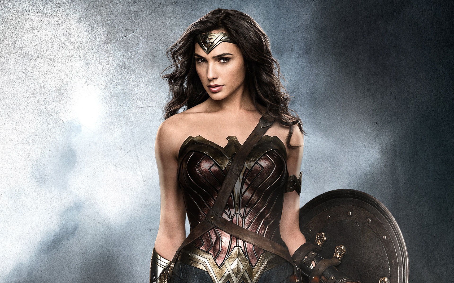 People 1920x1200 Wonder Woman Gal Gadot actress movie characters DC Universe women DC Extended Universe movies shield dark hair red lipstick fantasy girl superheroines