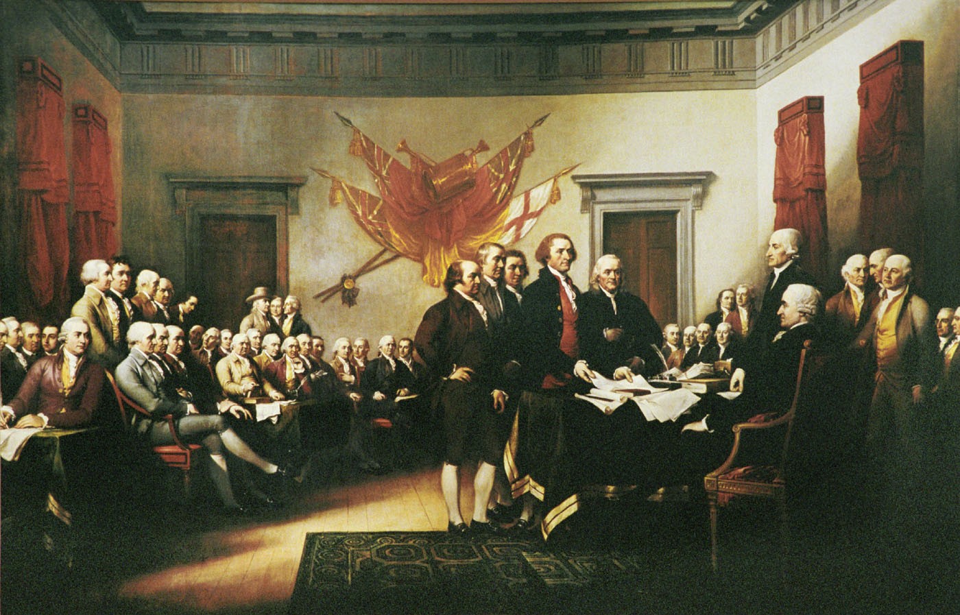 General 1400x897 history artwork classic art painting Declaration of Independence 1776 (Year) Philadelphia American Revolution USA Thomas Jefferson Benjamin Franklin John Trumbull