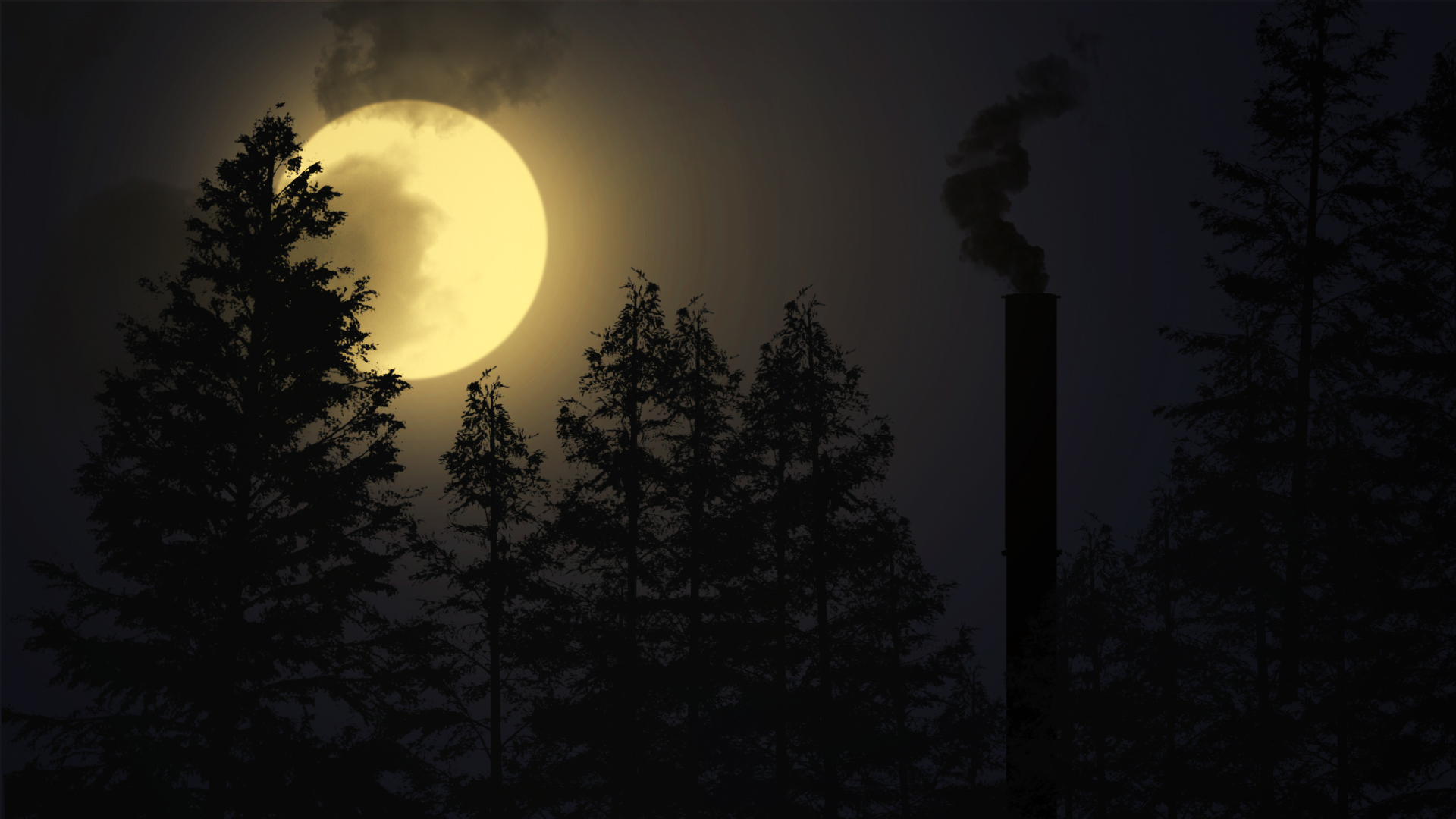 General 1920x1080 night moon rays landscape pine trees artwork clouds spooky Moon full moon