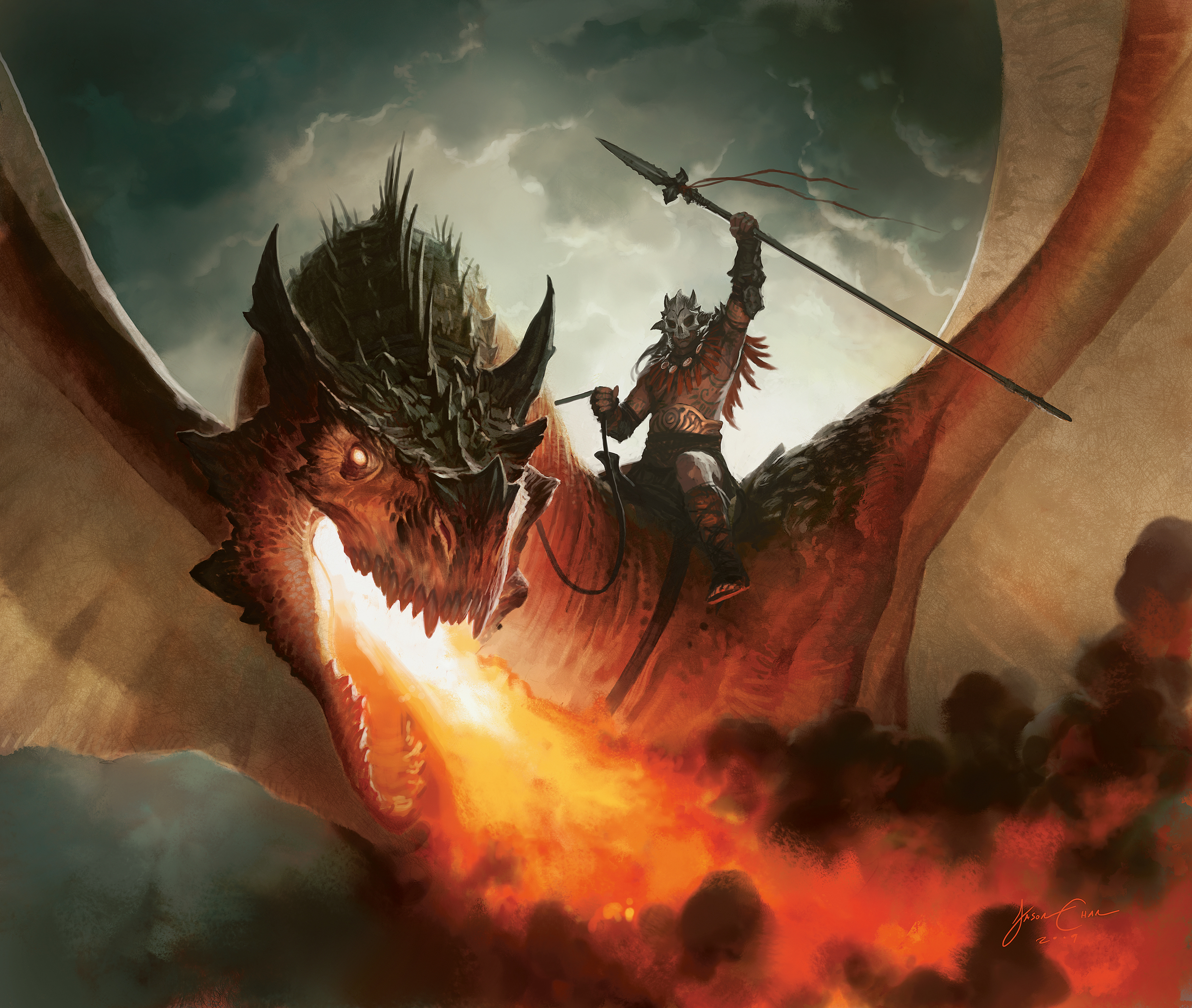 General 2560x2166 gamer Magic: The Gathering warrior dragon creature fire fantasy men fantasy art