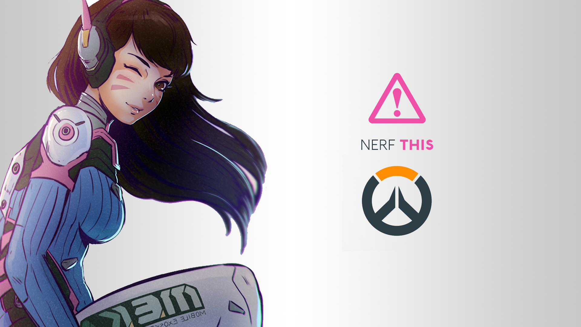 General 1920x1080 Blizzard Entertainment Overwatch video games logo DXHHH101 (Author) D.Va (Overwatch) women video game characters one eye closed video game girls white background long hair brunette PC gaming