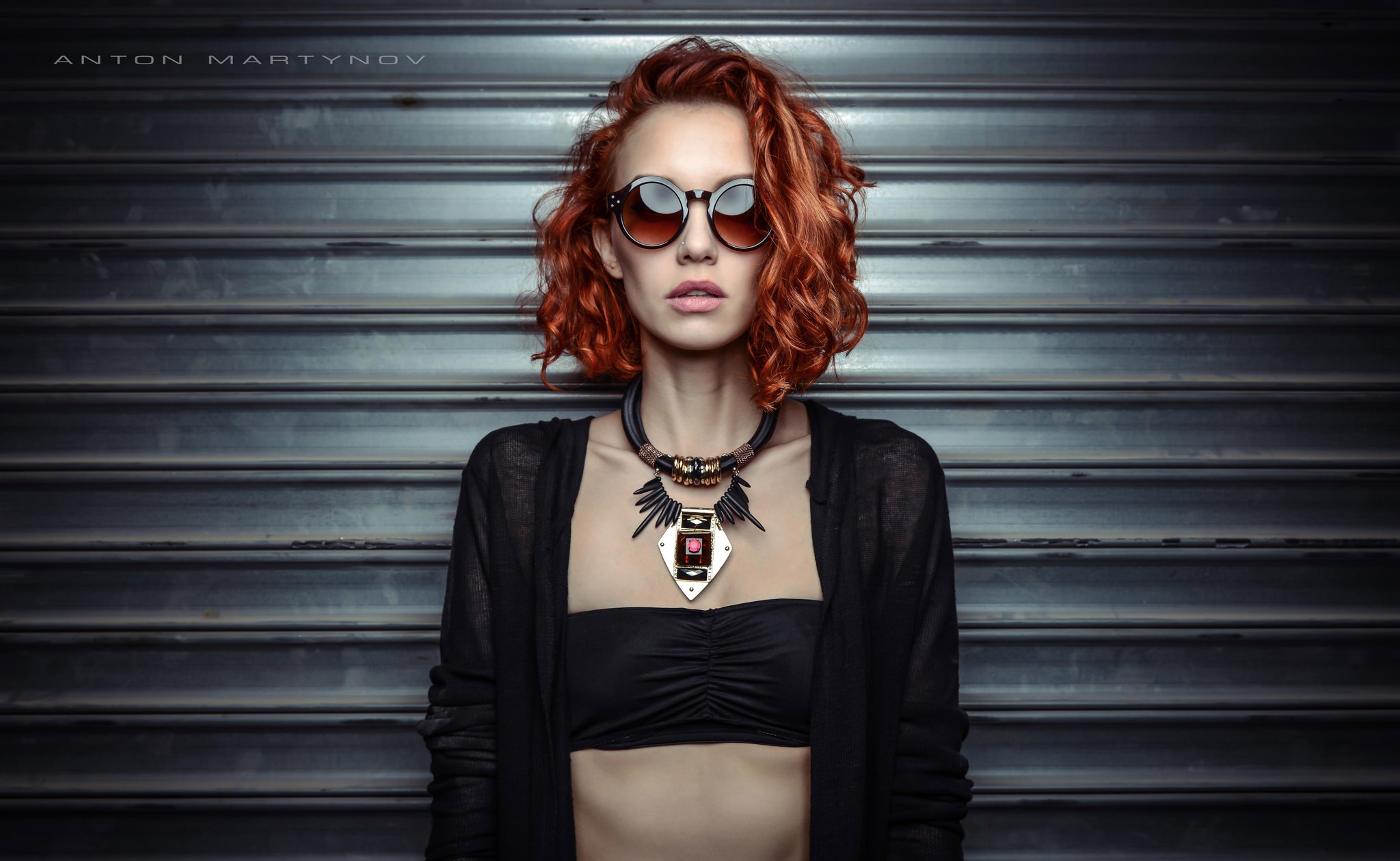 People 2048x1259 women portrait black top redhead Anton Martynov bra