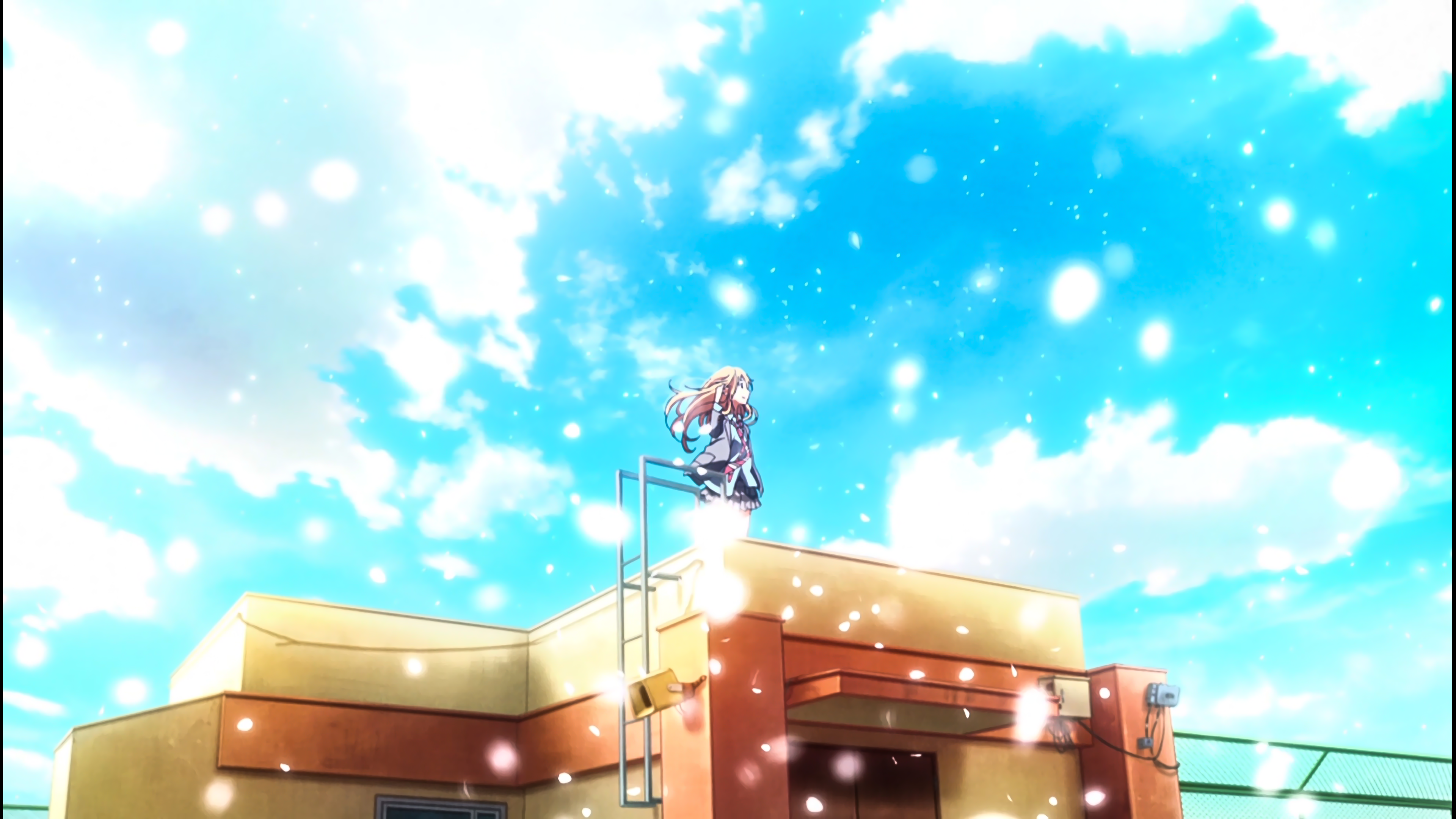 Anime 3840x2160 Shigatsu wa Kimi no Uso anime girls anime house cyan sky rooftops women outdoors