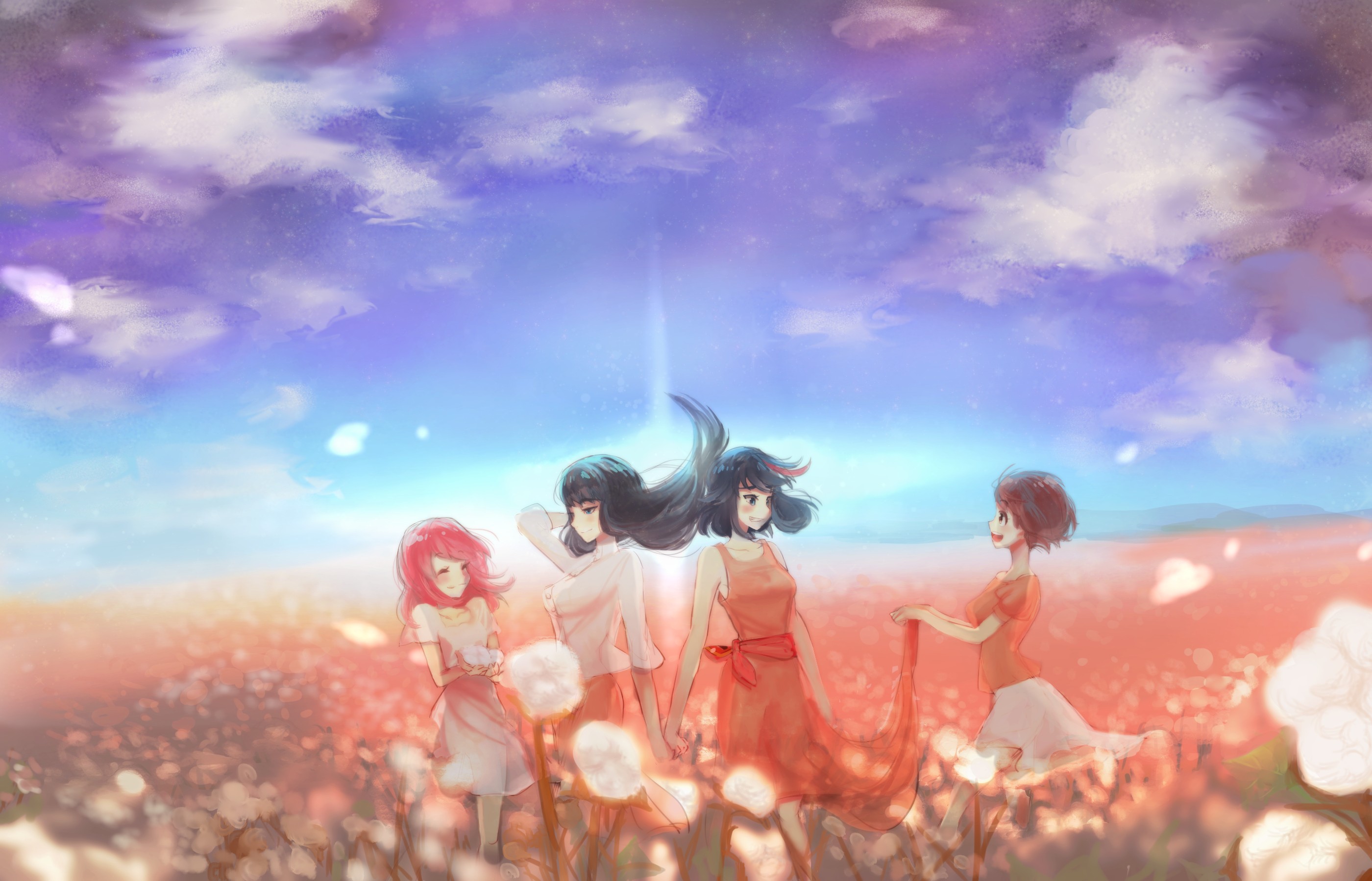 Anime 2800x1800 Kill la Kill Kiryuin Satsuki Jakuzure Nonon anime girls anime sky field group of women