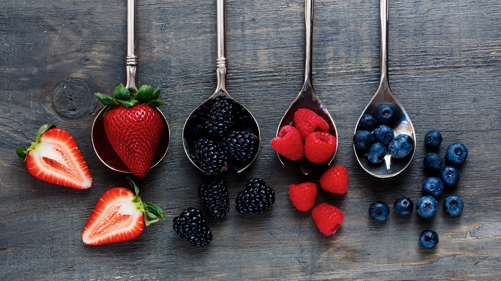 General 1920x1080 spoon fruit food strawberries blackberries blueberries raspberries berries
