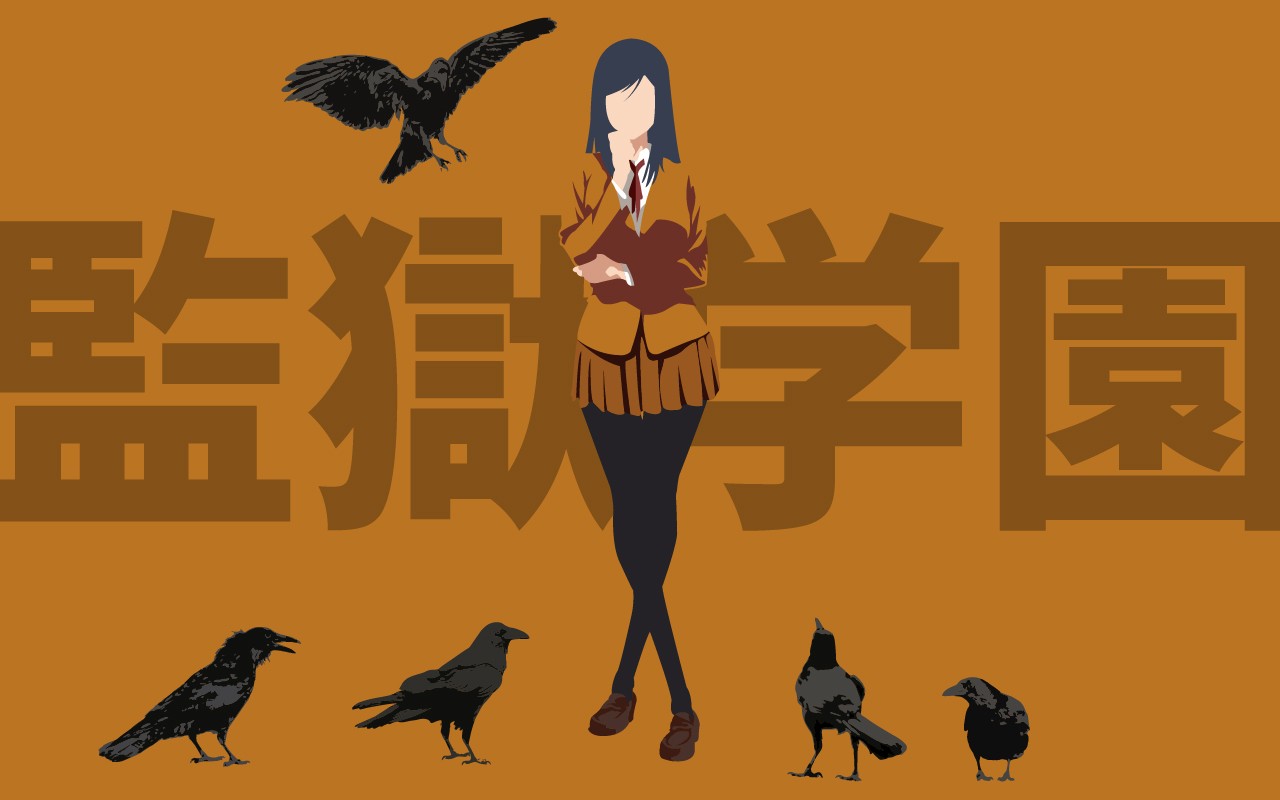 Anime 1280x800 Prison School anime vector orange background anime girls birds simple background animals skirt standing women legs crossed