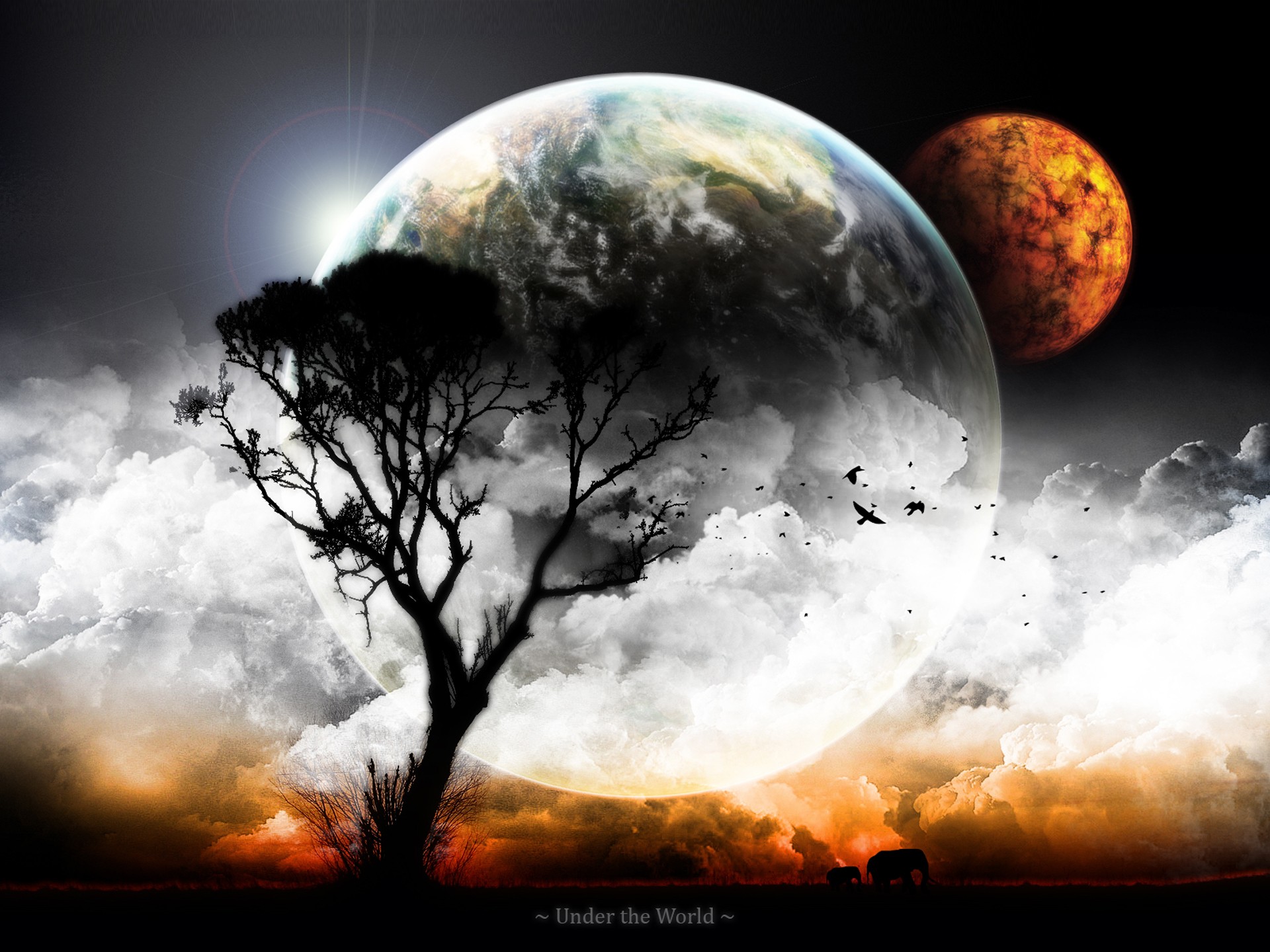 General 1920x1440 abstract planet Composite digital art sky trees elephant nature
