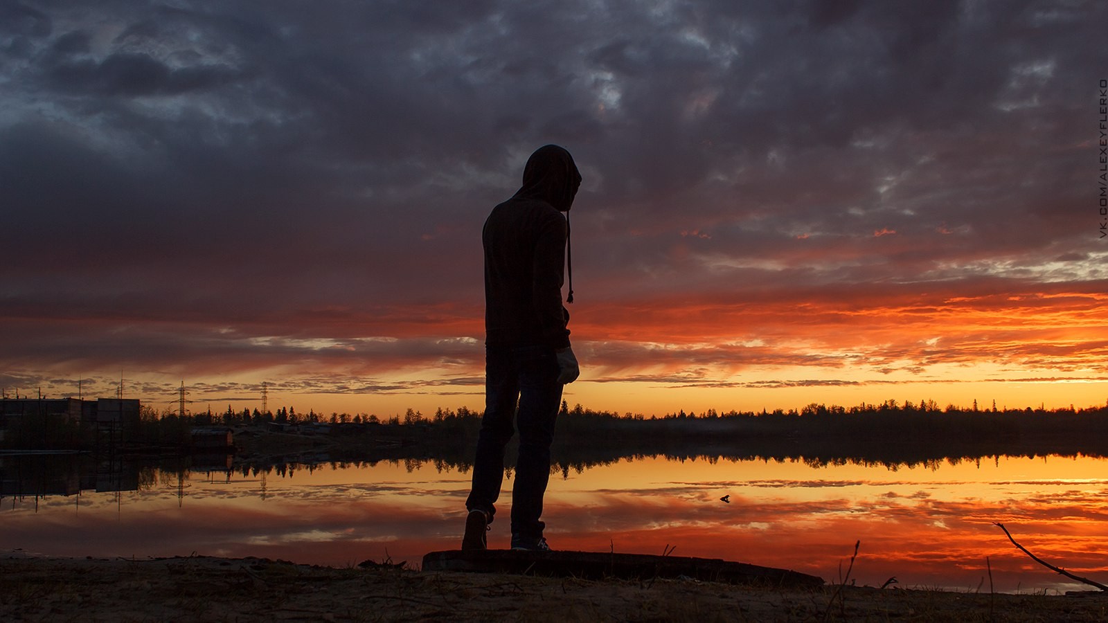 People 1600x900 Alexey Flerko dusk lake men orange sky alone dark outdoors standing men outdoors