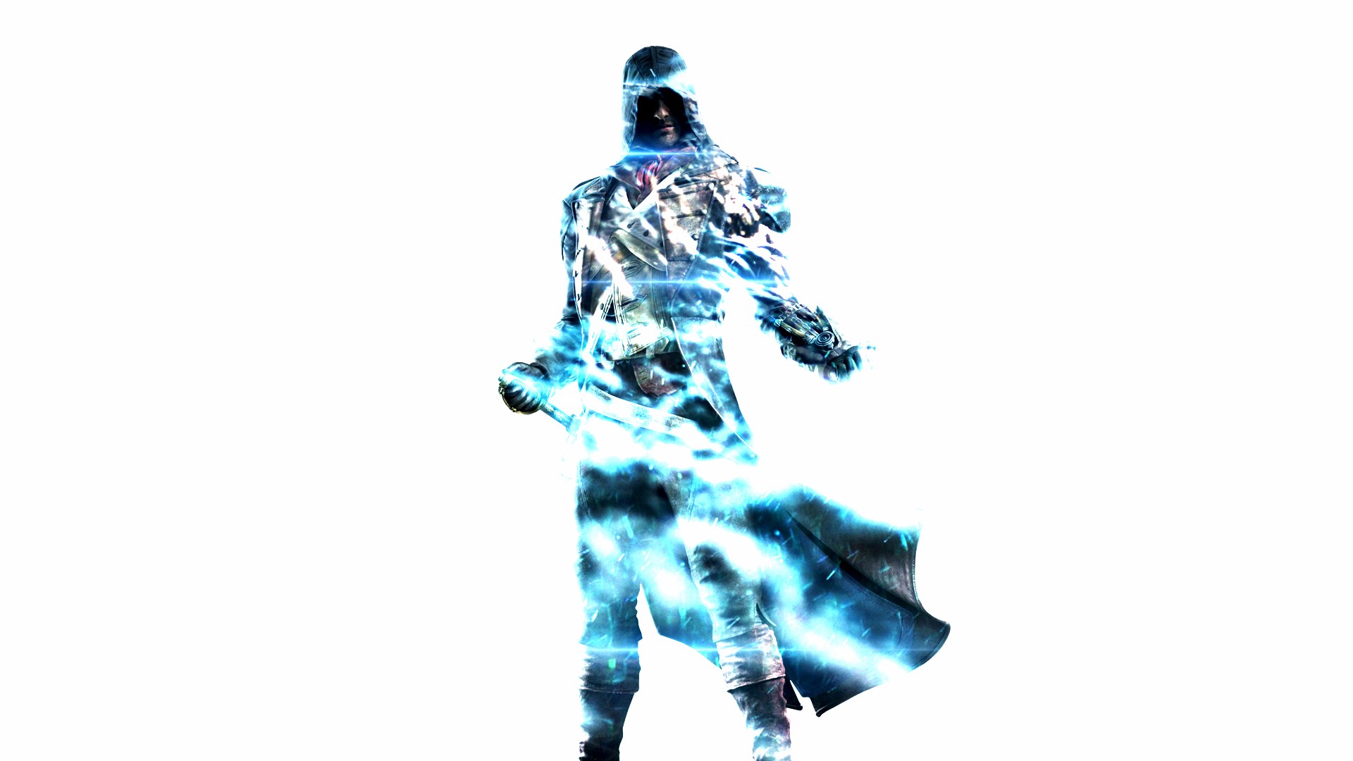 General 1920x1080 Assassin's Creed Unity double exposure water flares white background 2D digital art Arno Dorian cyan