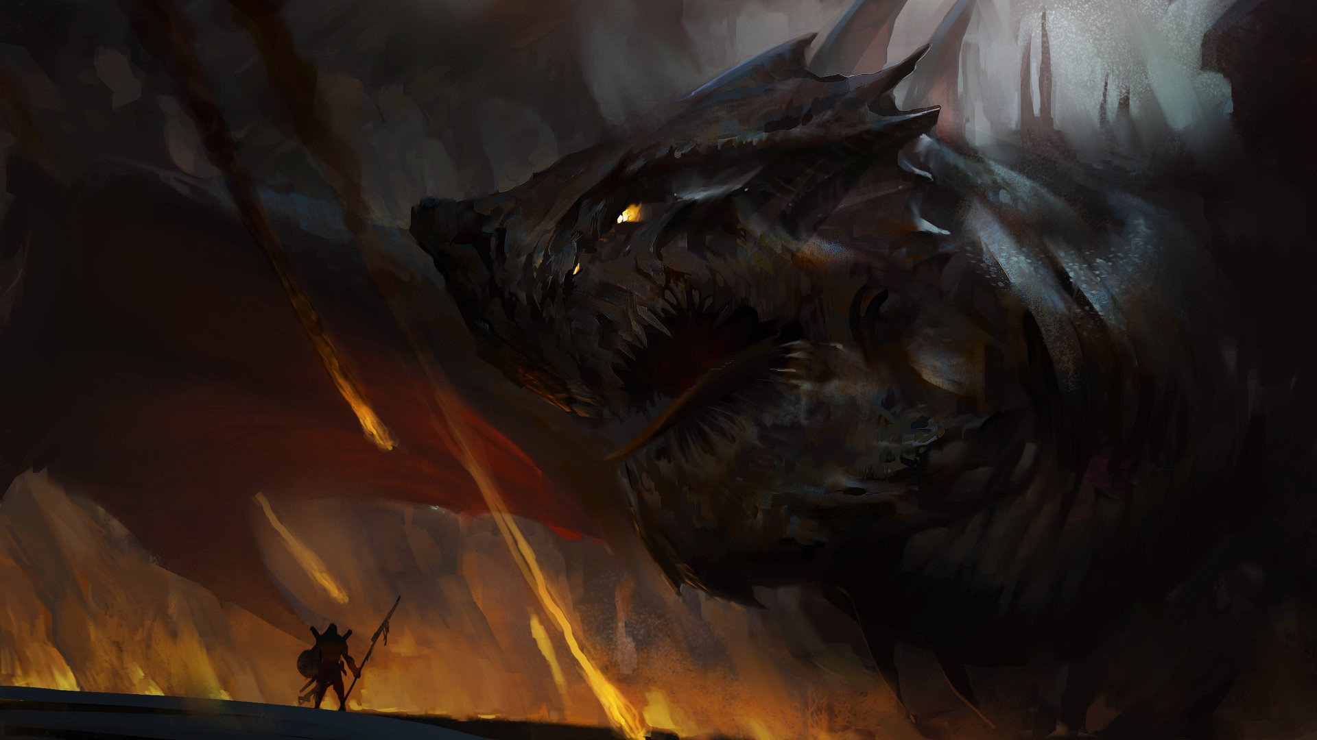 General 1920x1080 fantasy art dragon creature glowing eyes warrior digital art