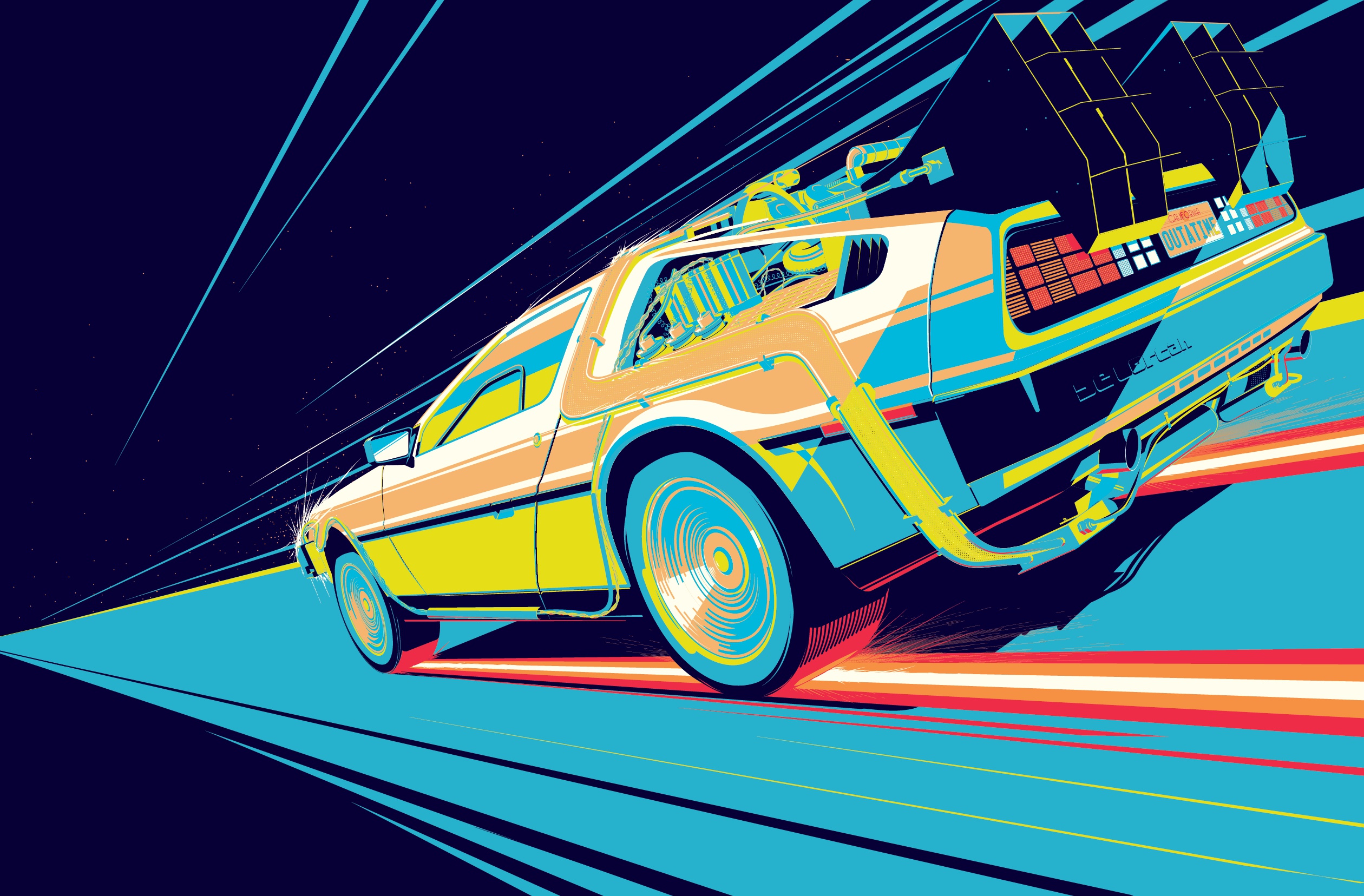 General 2520x1656 Time Machine car vehicle artwork DeLorean Back to the Future cyan American cars
