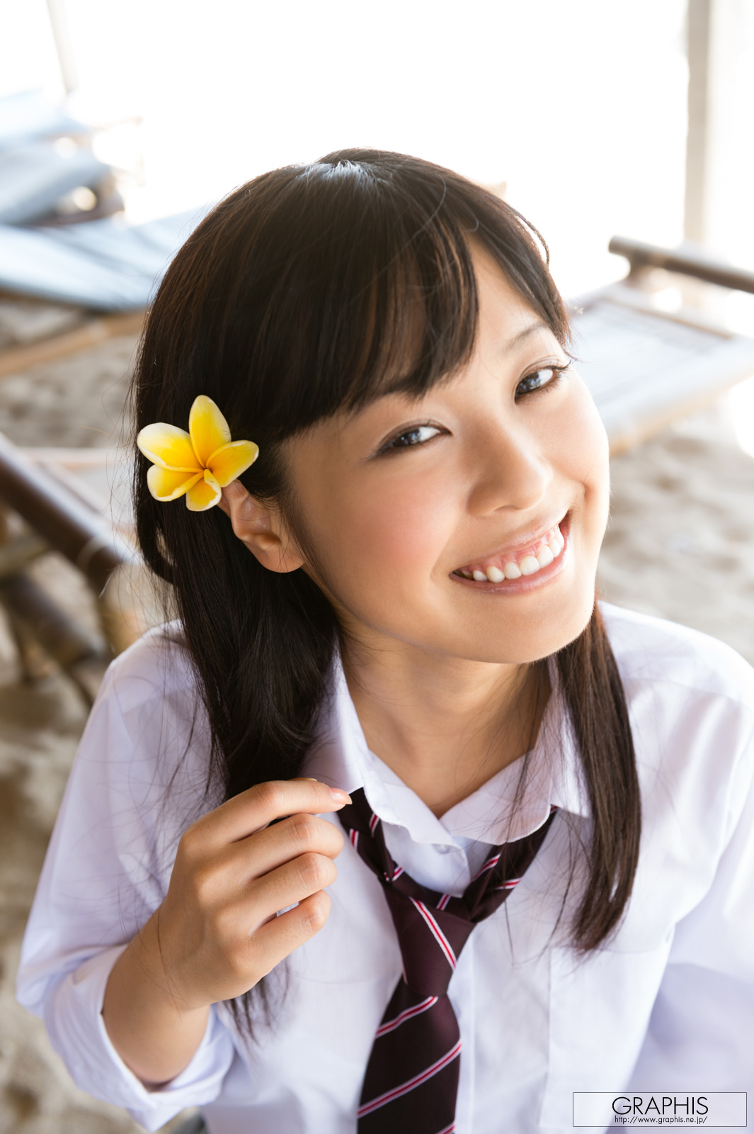 People 1065x1600 Japanese women Japanese women Asian gravure Graphis Mayu Sato JAV Idol flower in hair JK school uniform portrait display model