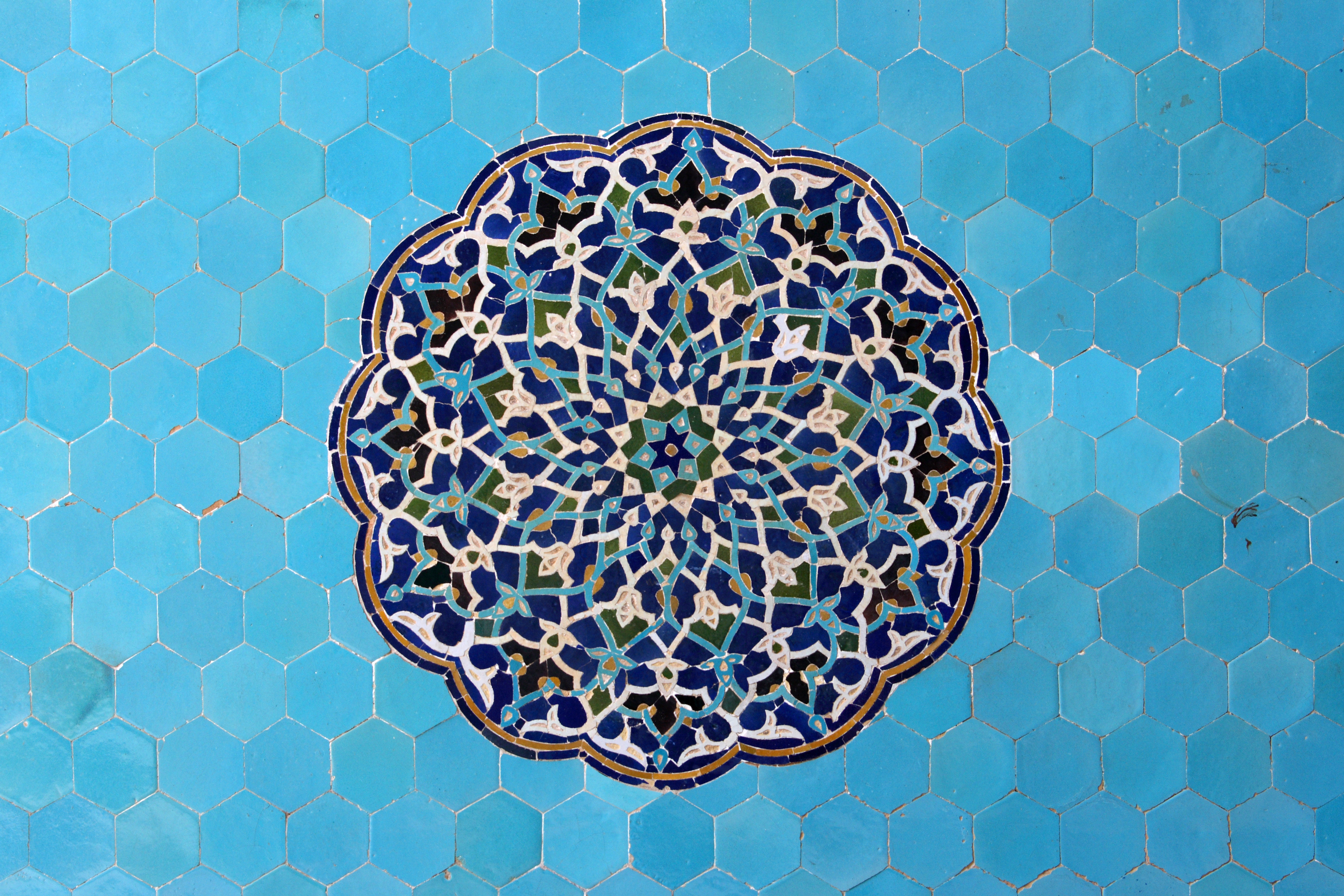 General 3774x2516 Iran pattern blue cyan tiles digital art closeup