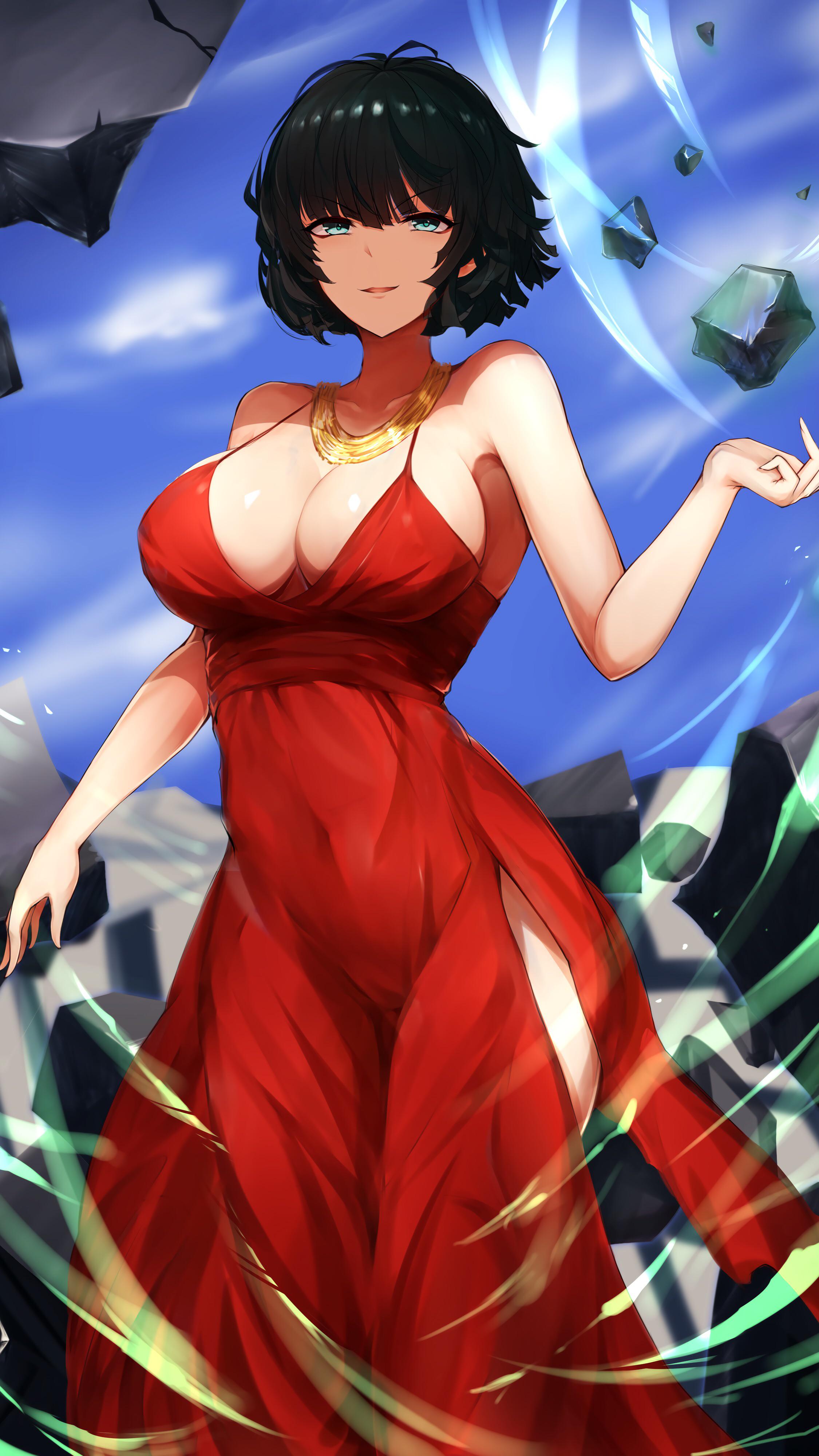 Anime 2250x4000 One-Punch Man Fubuki red dress cleavage anime anime girls