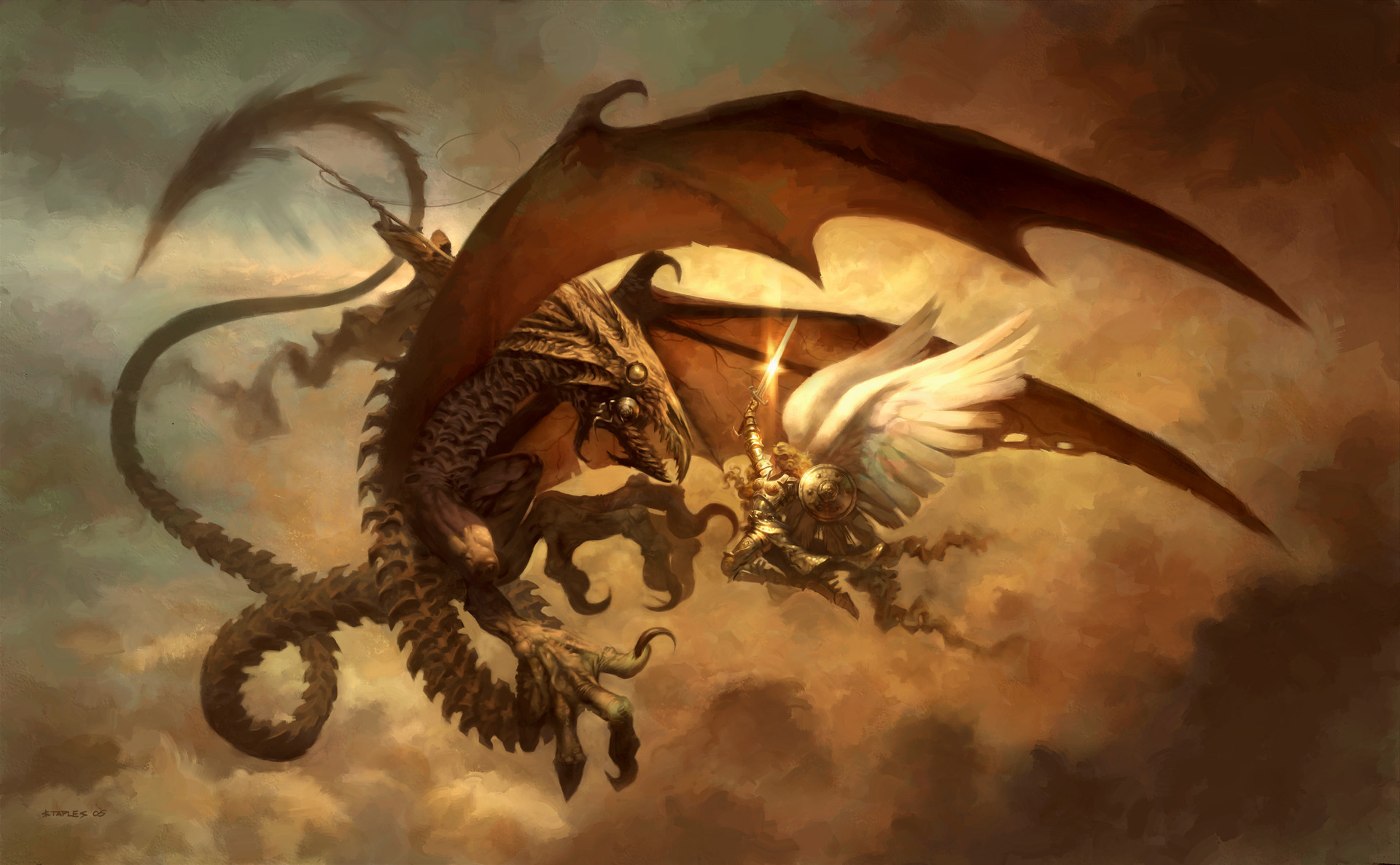 General 1920x1187 artwork fantasy art angel wings women dragon Magic: The Gathering Serra Angel