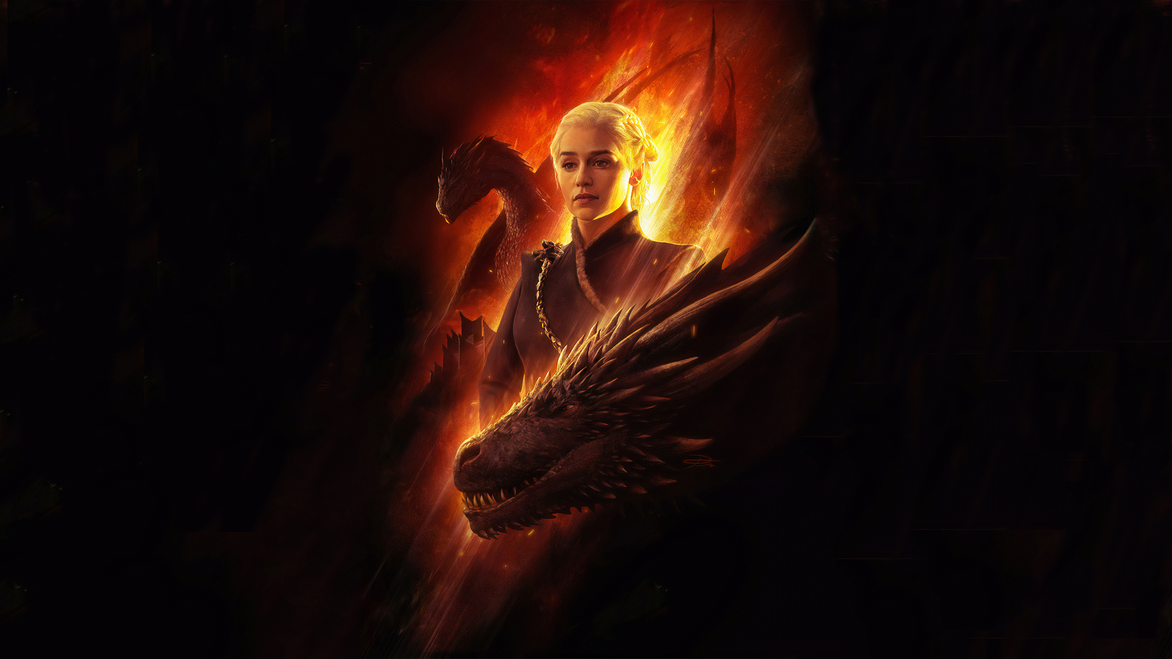 General 3840x2160 Game of Thrones Daenerys Targaryen Emilia Clarke dragon artwork fan art women fire fantasy art