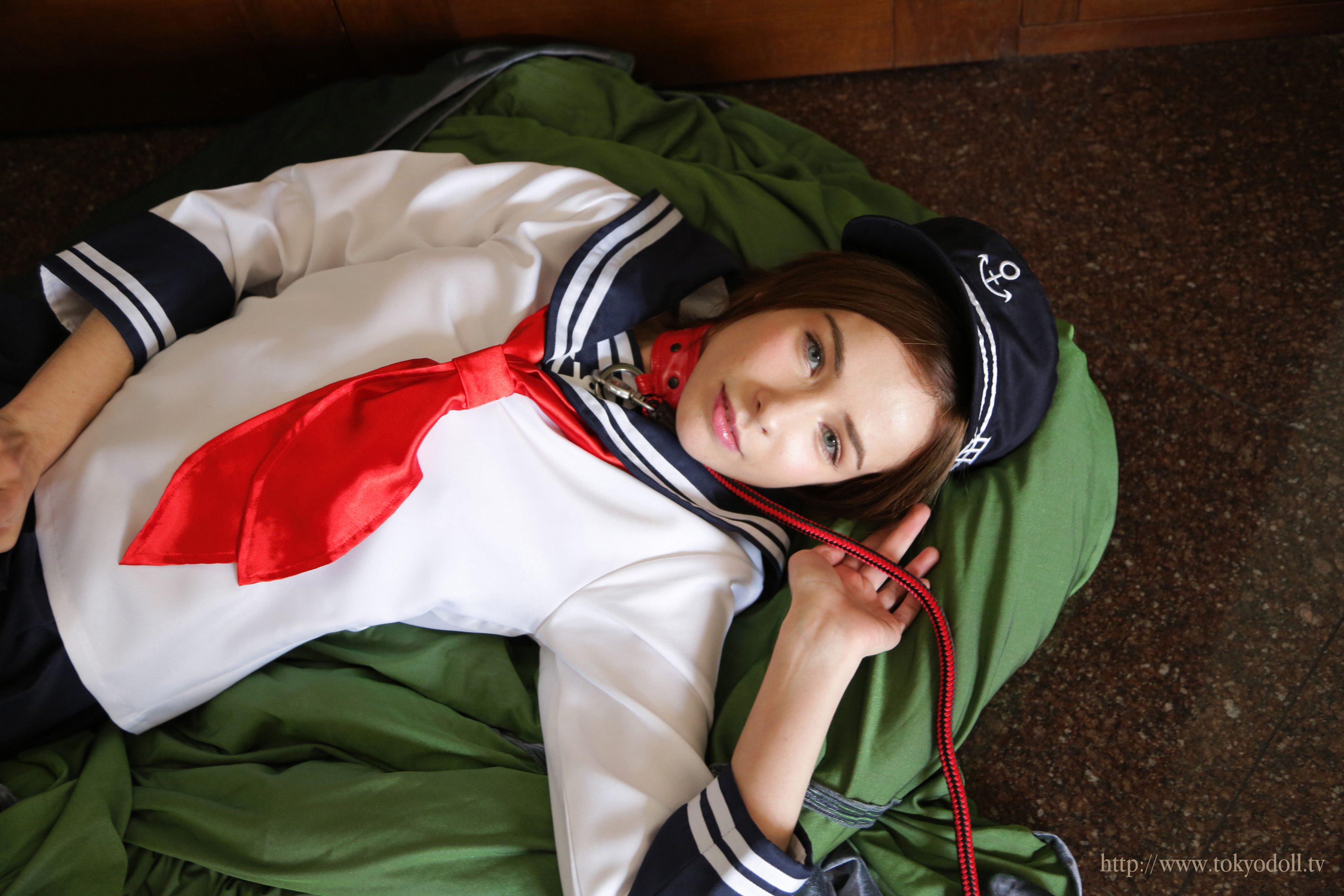 Glafira E Model Blue Eyes On The Floor Lying Down Women TokyoDoll Sailor Uniform Collar