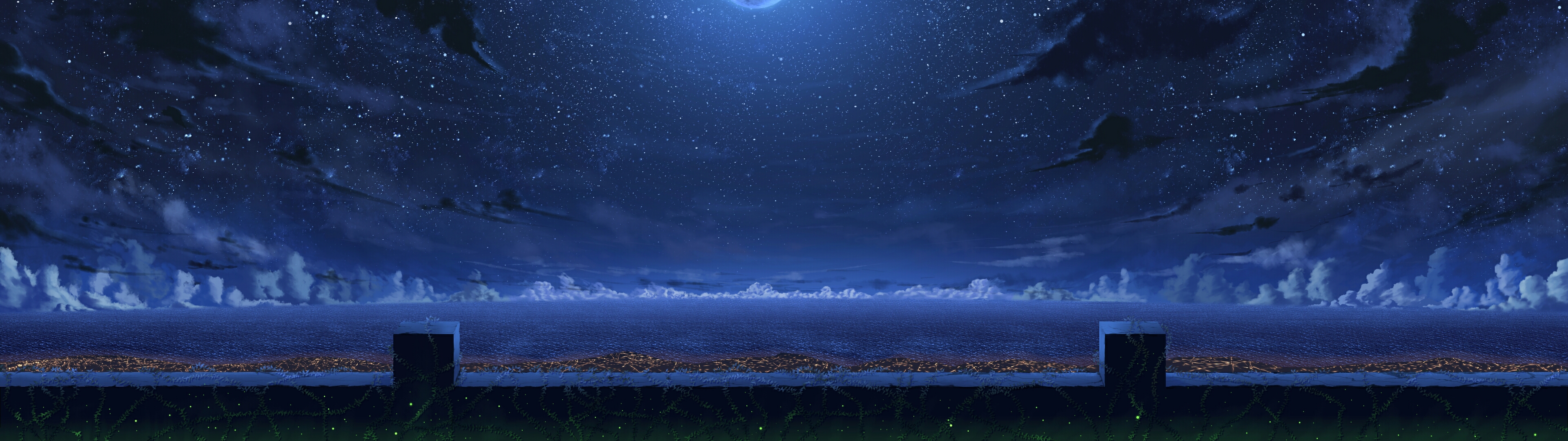 Panorama Artwork Sea Clouds Sky Stars 3840x1080 Wallpaper Wallhaven Cc