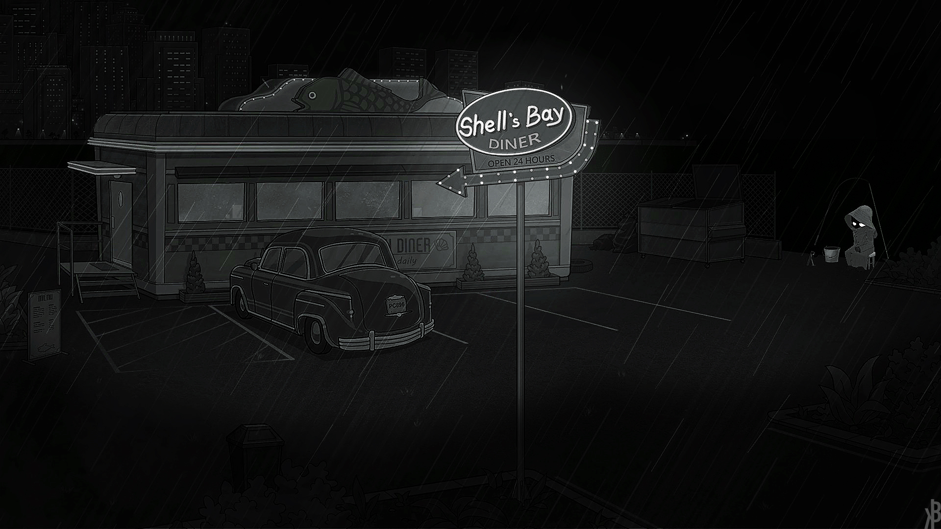 General 1920x1080 video games Bear With Me monochrome diner
