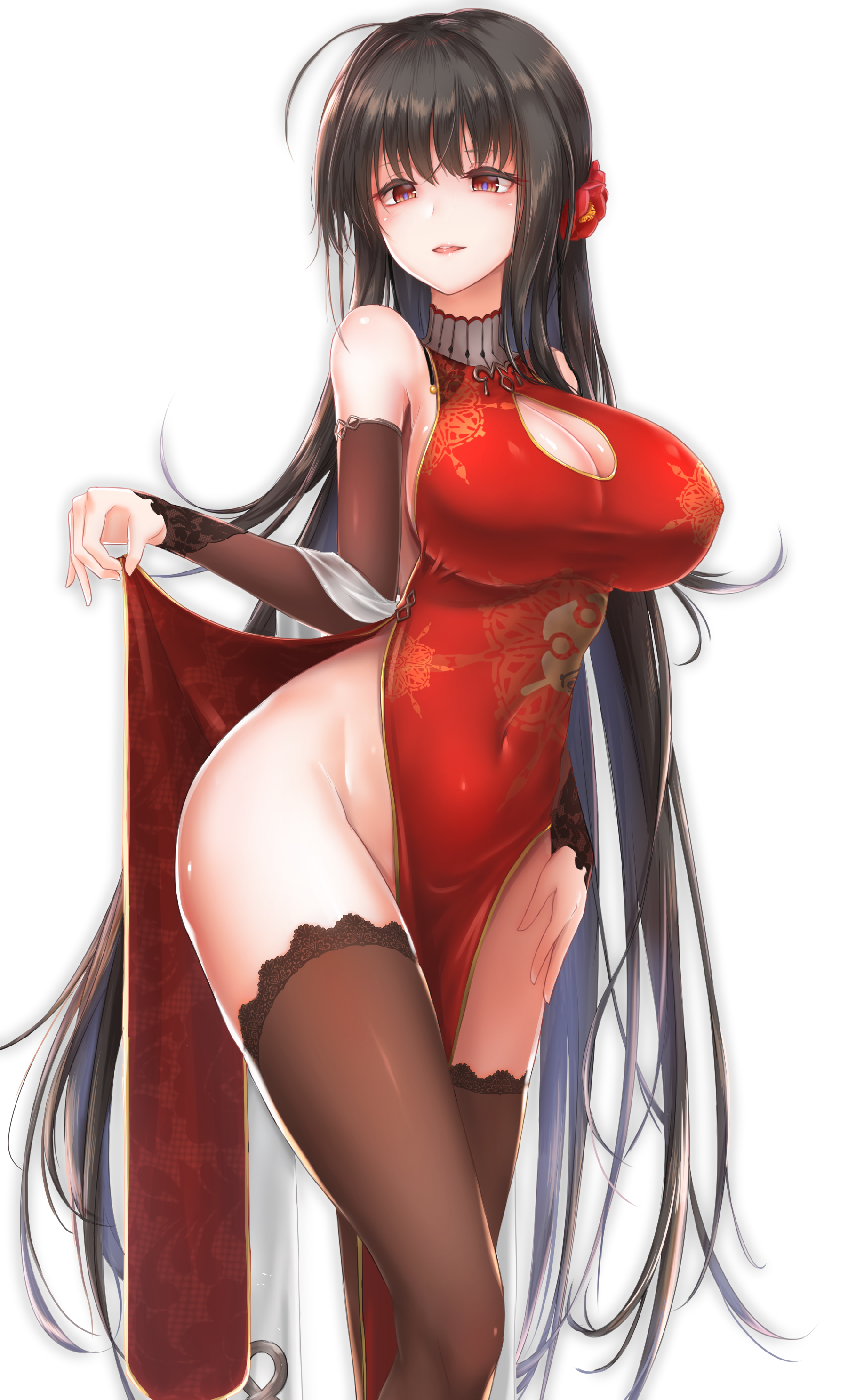 Anime 1802x2974 cleavage Chinese dress dress DSR-50 (Girls Frontline) Girls Frontline nopan lifting skirt thigh-highs