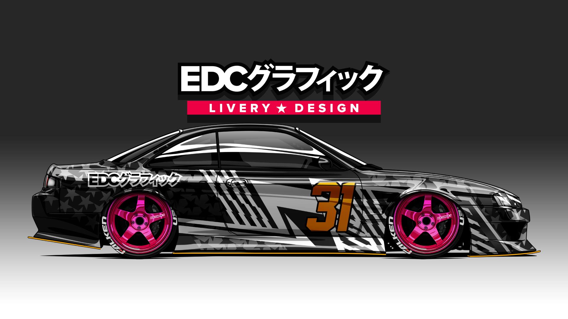 General 1920x1080 EDC Graphics Nissan 200SX CGI Nissan Japanese cars race cars side view colored wheels