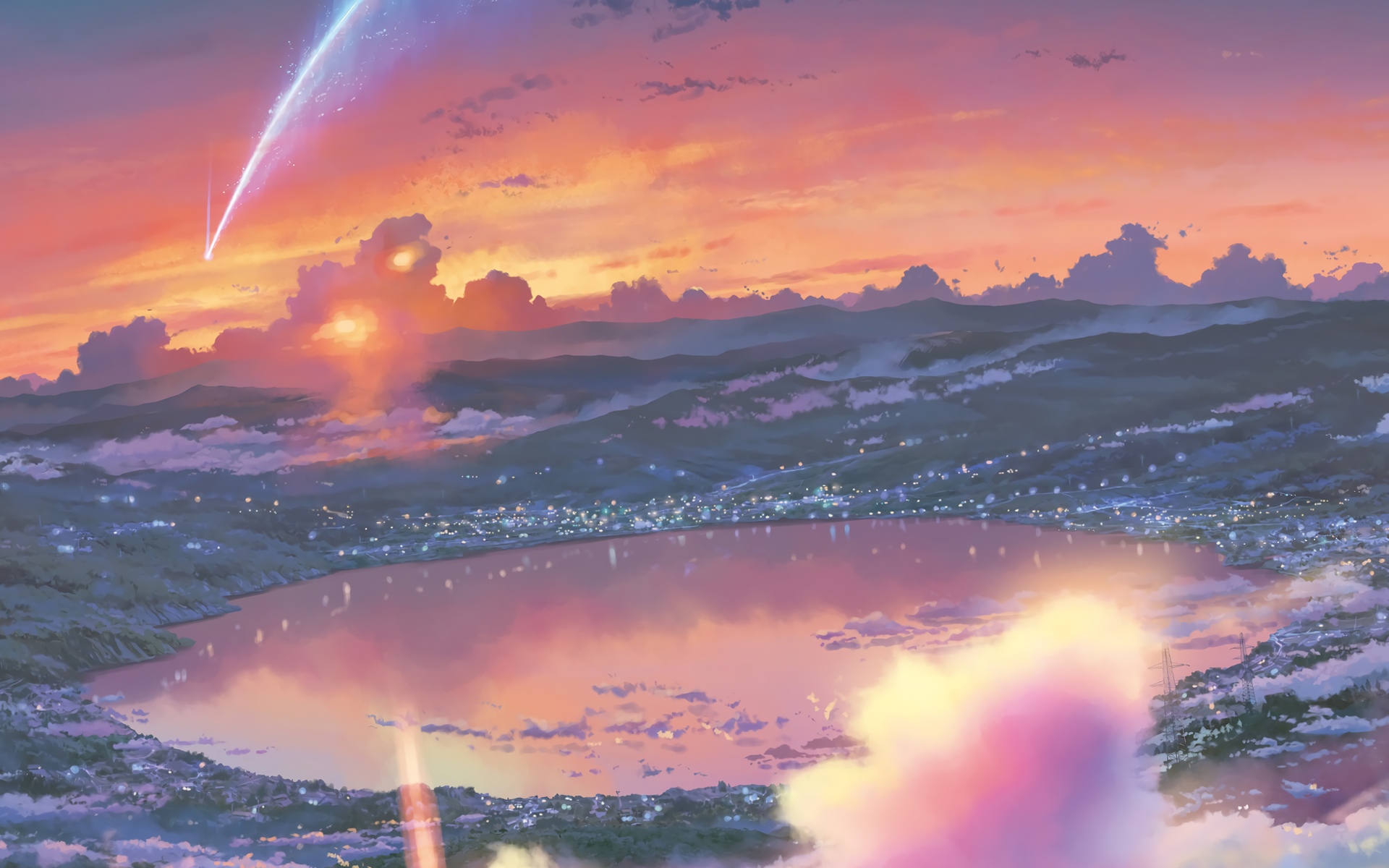 Anime 1920x1200 Kimi no Na Wa ocean view anime sunset shooting stars