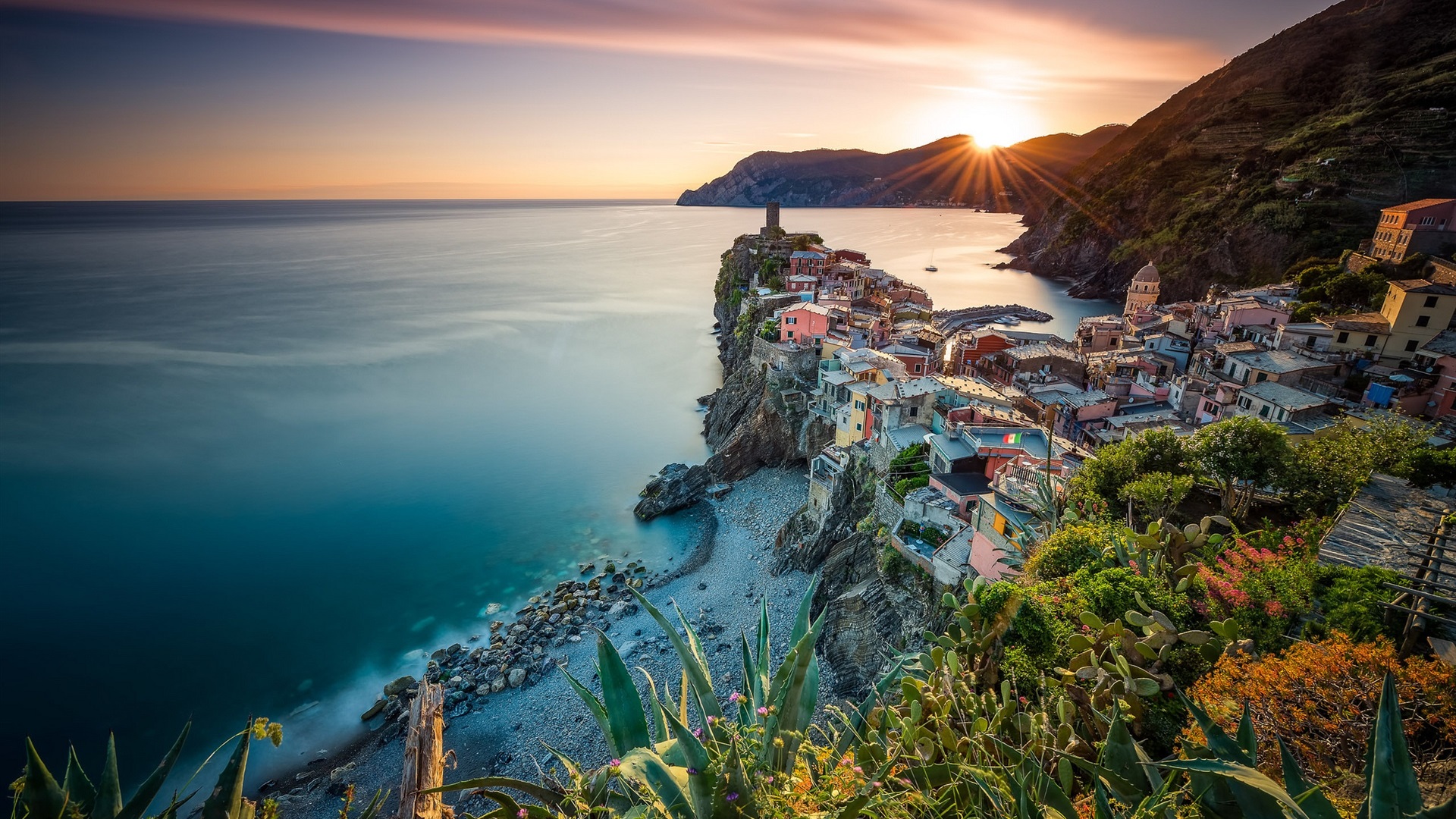 General 1920x1080 building architecture sky clouds trees nature photography Italy stones rocks sunlight house Vernazza hills mountains sea