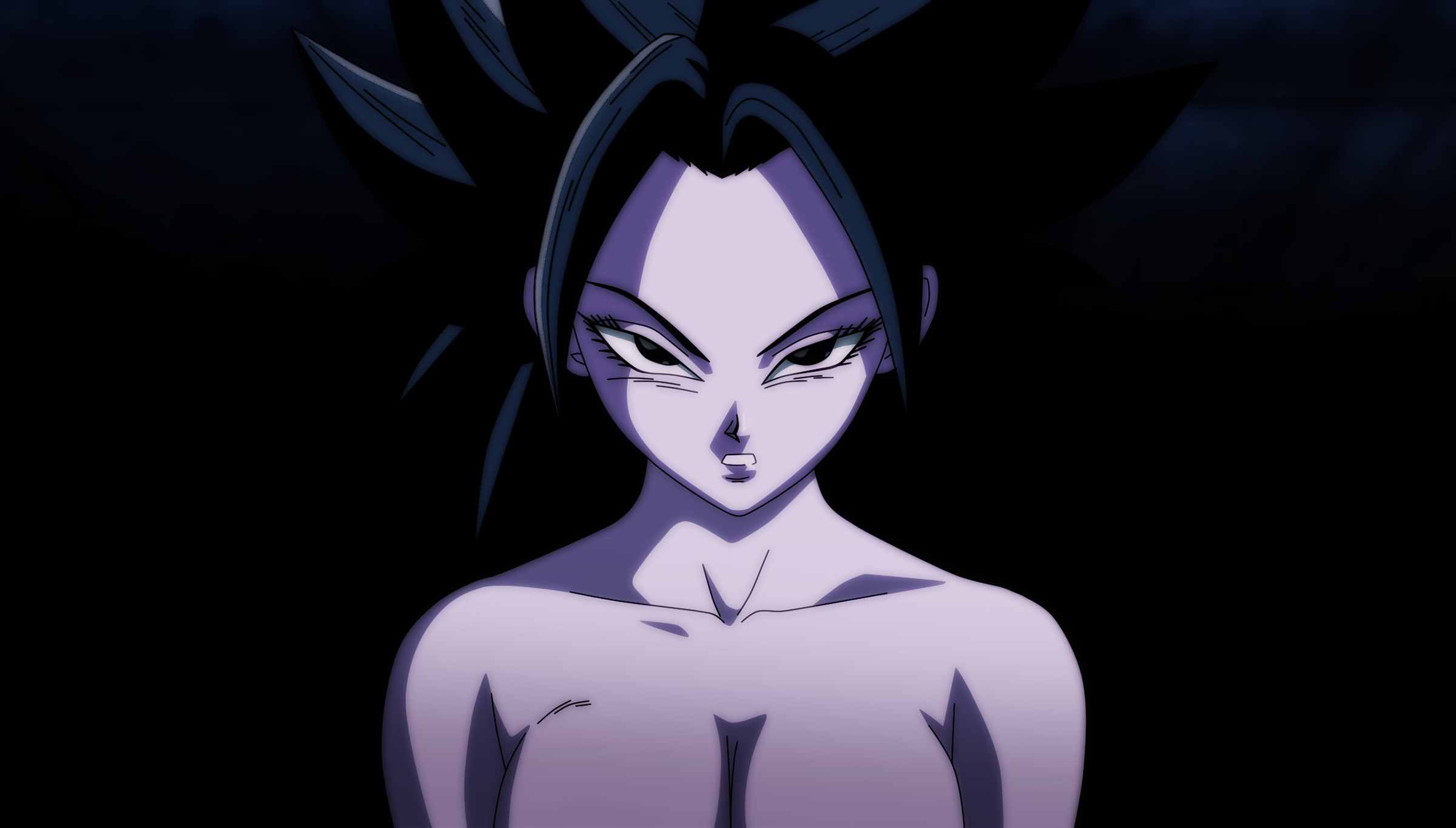 Anime 2400x1364 Dragon Ball Super Caulifla anime black hair black eyes looking at viewer nude