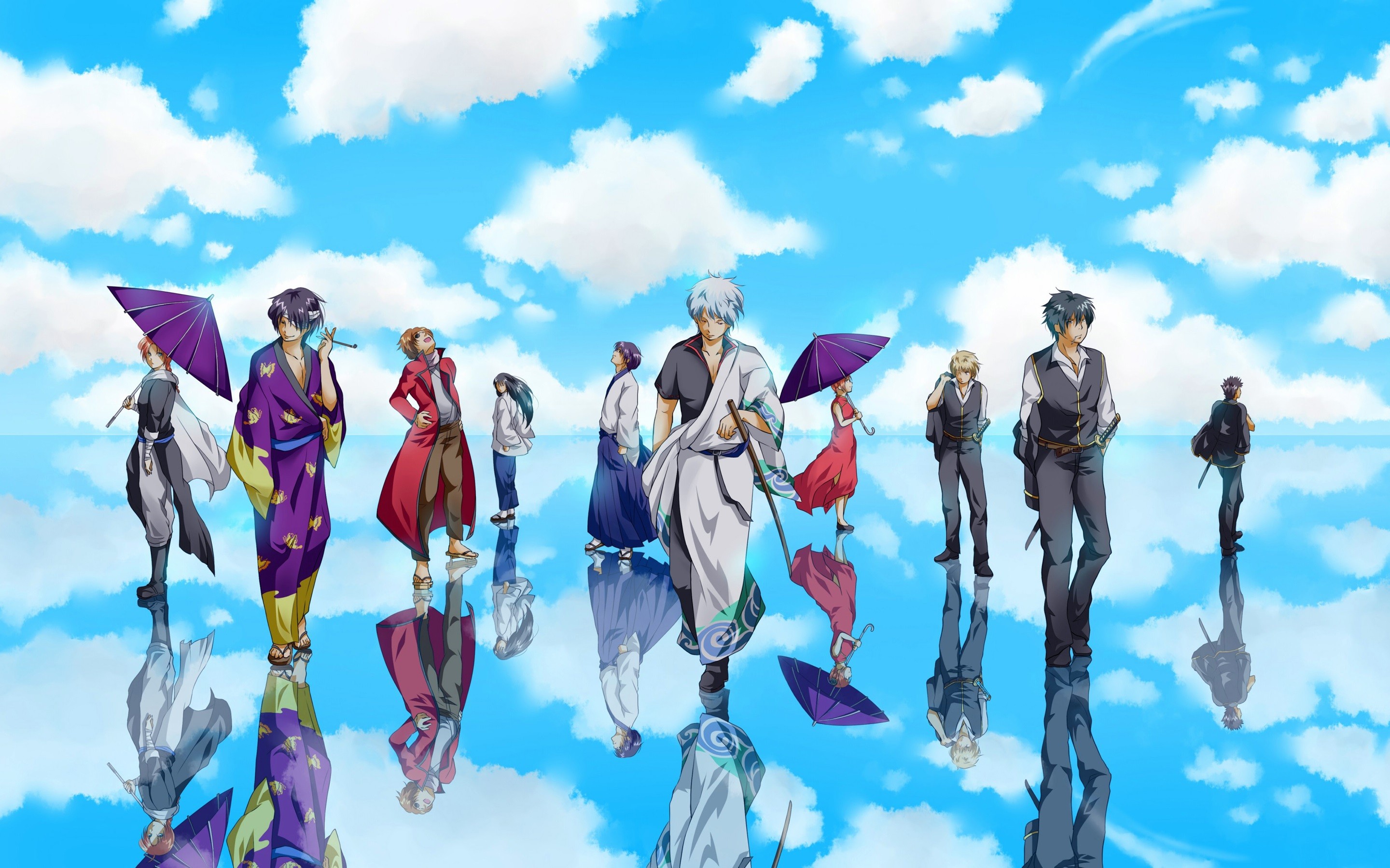 Anime 2880x1800 Gintama anime girls sky clouds reflection anime anime boys cyan