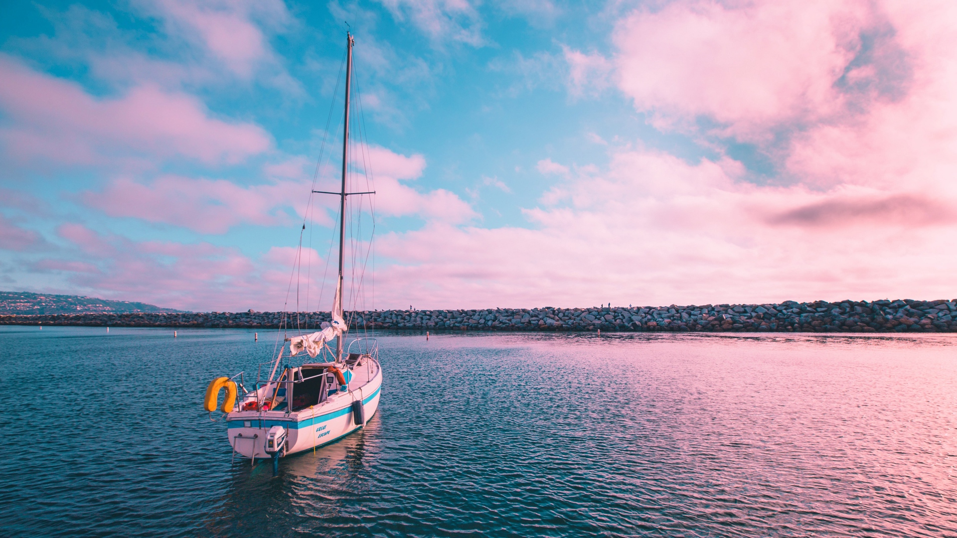 General 1920x1080 boat sunset pink sea California sky water sailboats