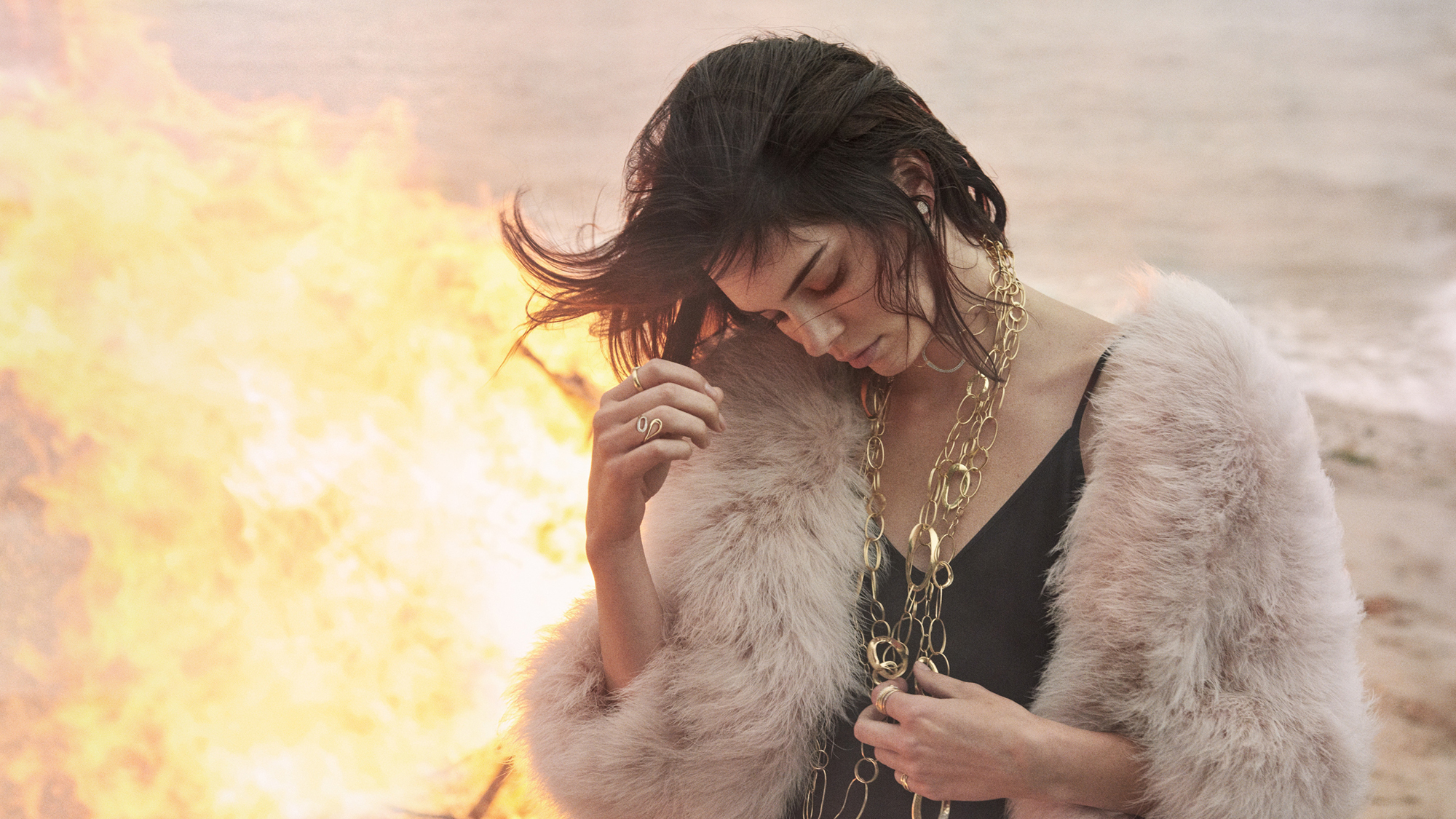 People 2000x1125 Kendall Jenner women model brunette fur coats fire